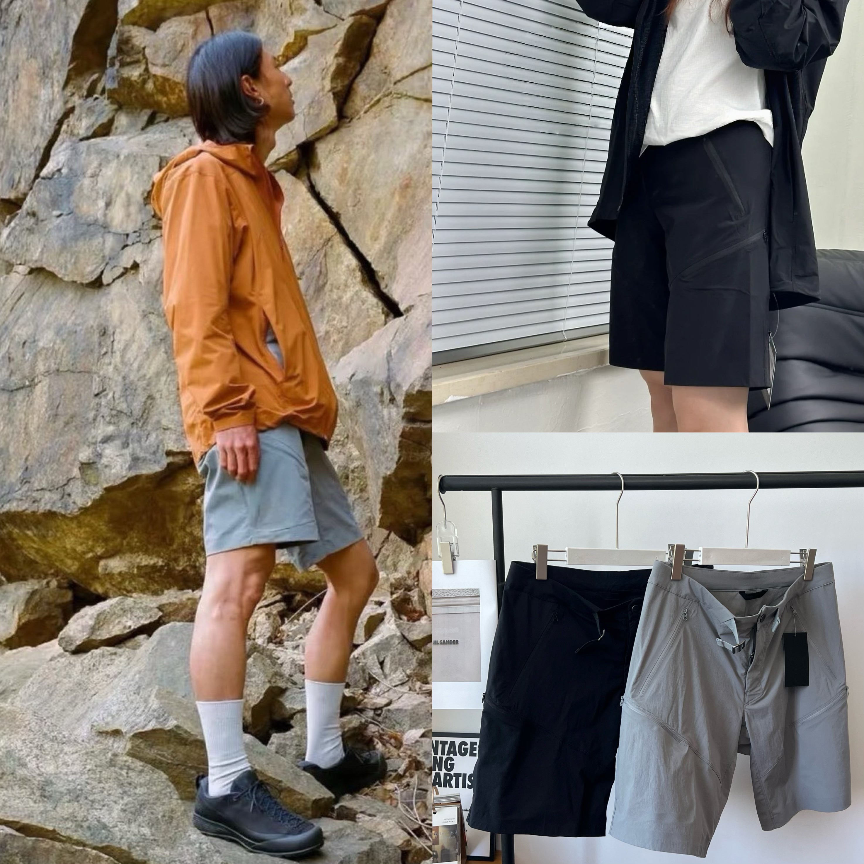 Unisex Quick-Dry Outdoor Hiking Shorts Lightweight Breathable Grey Black