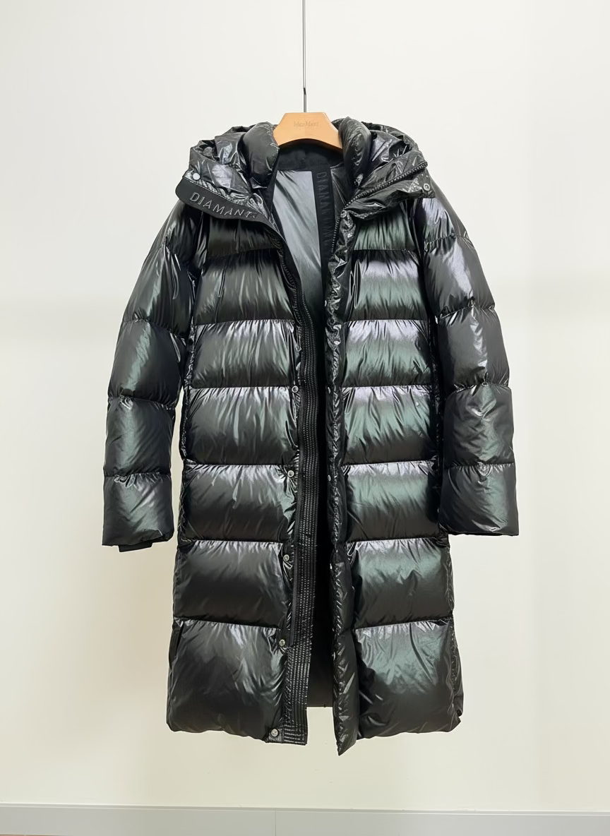 Long Duck Down Jacket With 7 horizontal baffles Hooded Warm Puffy Unisex Black White Grey Easy Clean 850FP model 2360