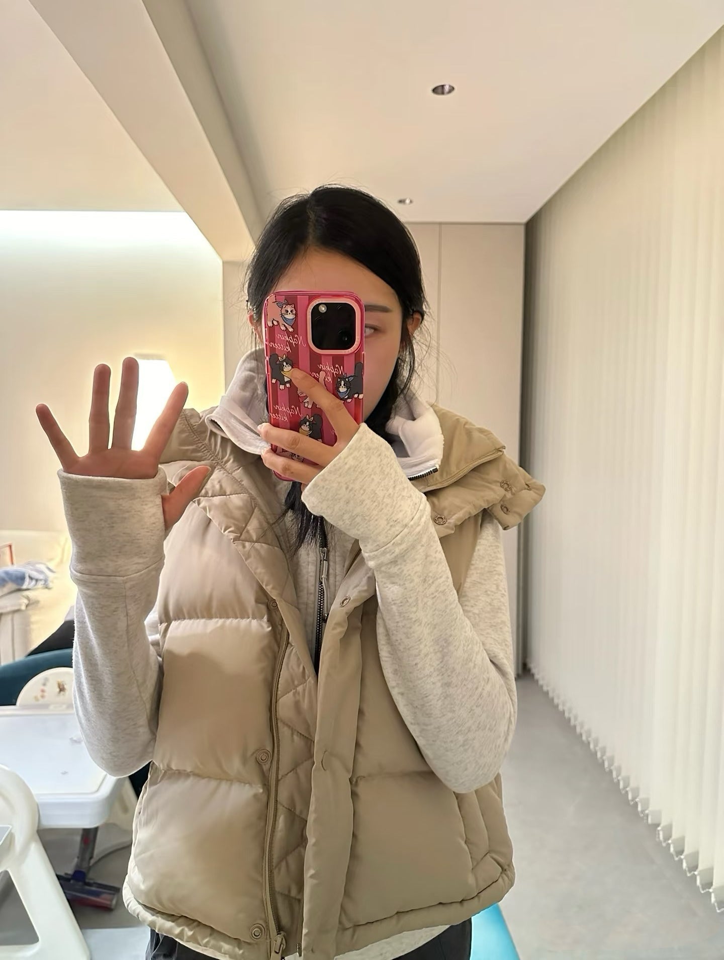 Winter Wund Puff Duck Down Four-Grid Vest Down Jacket Puff Hooded Short Coat for Women