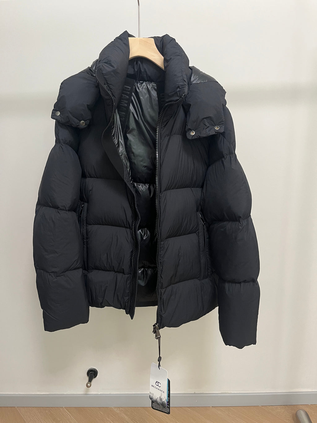 White Duck Down Hooded Jacket Puffy Fluffy Unisex Cloud-like Soft Warm Unisex Man Pocket Hood Black 850FP model 2306
