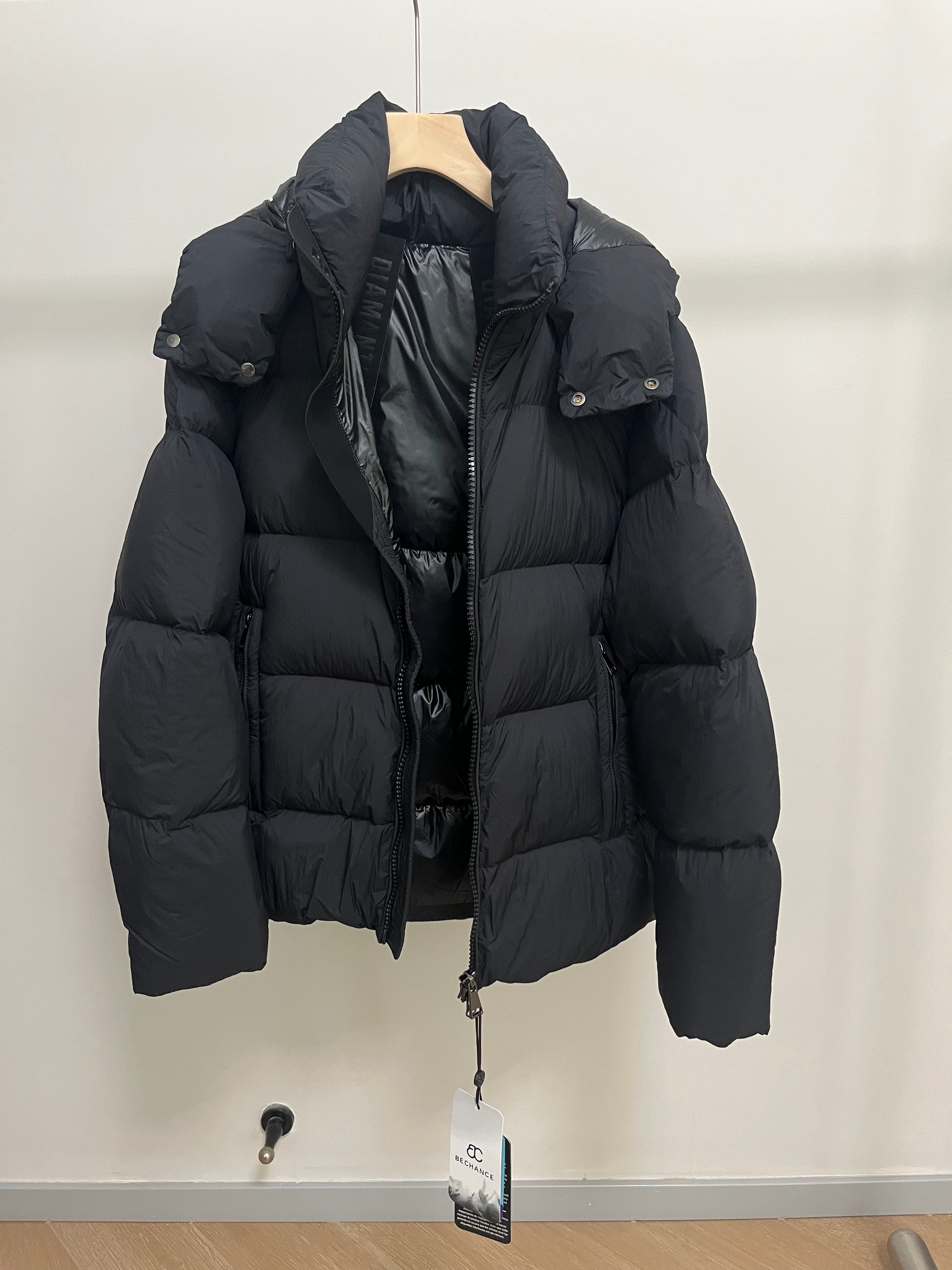 White Duck Down Hooded Jacket Puffy Fluffy Unisex Cloud-like Soft Warm Unisex Man Pocket Hood Black 850FP model 2306
