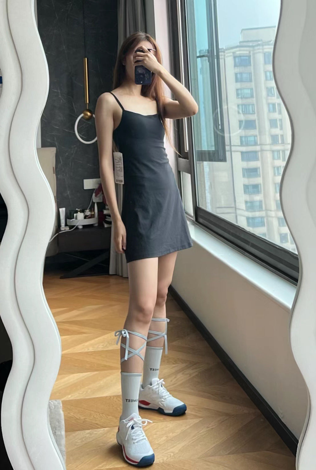 Aln Built-in Bra Active Mini Dress with Shorts & Pockets | Buttery Soft Nulu-Feel Tennis Dress Tummy Control Sculpting Athleisure Dress