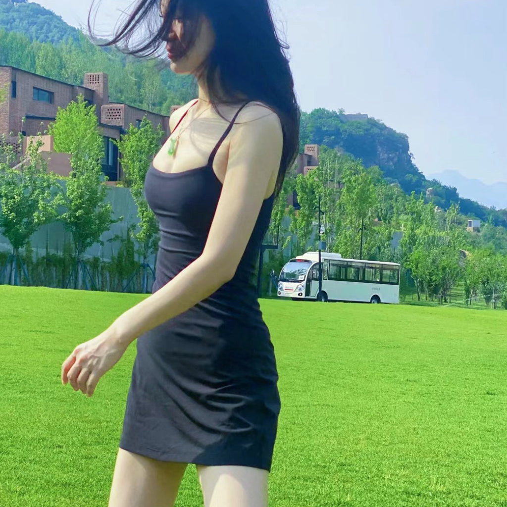 Aln Built-in Bra Active Mini Dress with Shorts & Pockets | Buttery Soft Nulu-Feel Tennis Dress Tummy Control Sculpting Athleisure Dress