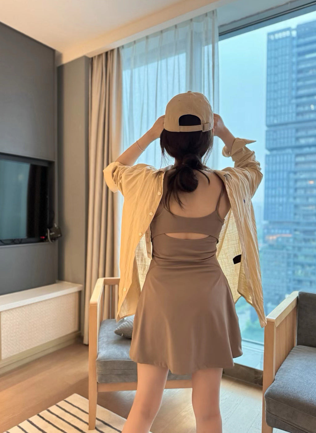 Aln Built-in Bra Active Mini Dress with Shorts & Pockets | Buttery Soft Nulu-Feel Tennis Dress Tummy Control Sculpting Athleisure Dress