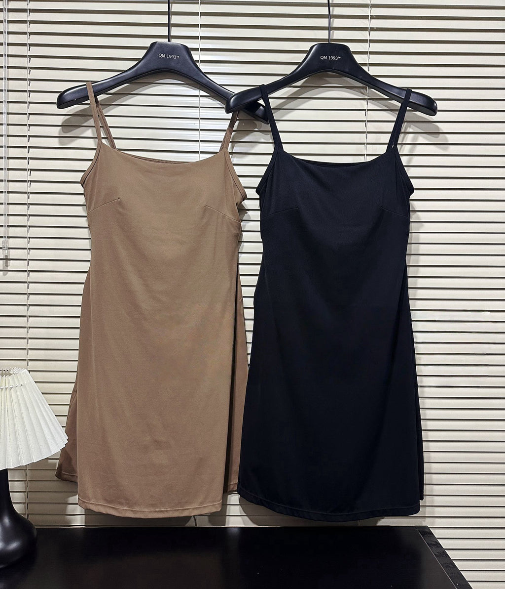 Aln Built-in Bra Active Mini Dress with Shorts & Pockets | Buttery Soft Nulu-Feel Tennis Dress Tummy Control Sculpting Athleisure Dress