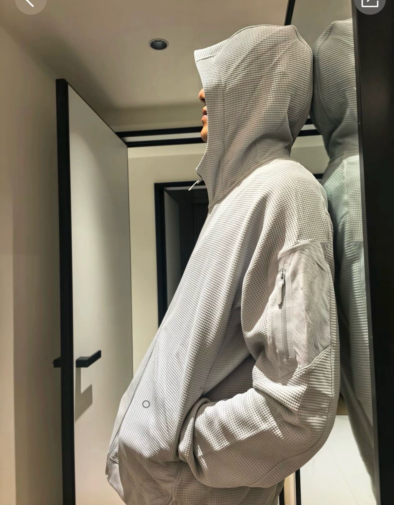 Waffle Knit Hooded Jacket - Unisex Breathable Mid-Layer Hoodie with Zippered Sleeve Pocket &amp; Embroidered Logo - Lightweight Outdoor Performance Gear