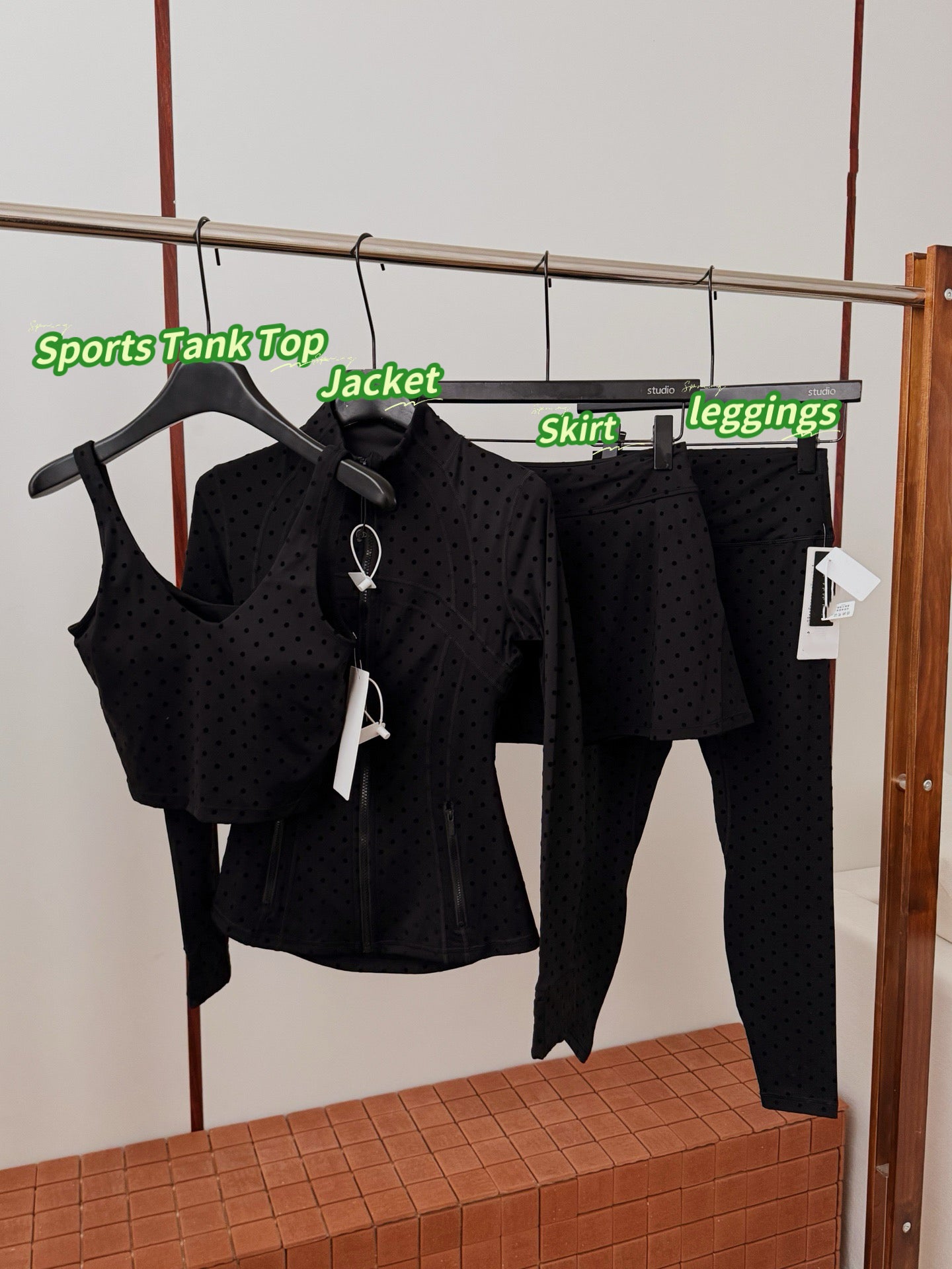 Women's Fitted Yoga Jacket Leggings Tank Top Flared Pants Skirt  Hooded JacketBlack Polka Dot Stretchy Breathable Activewear