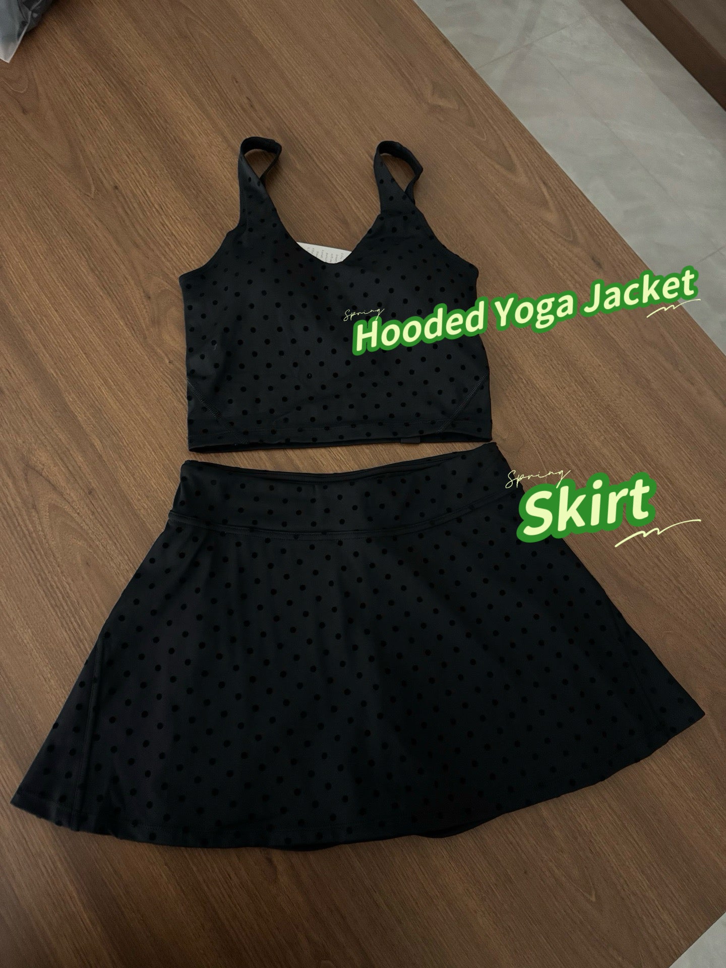 Women's Fitted Yoga Jacket Leggings Tank Top Flared Pants Skirt  Hooded JacketBlack Polka Dot Stretchy Breathable Activewear