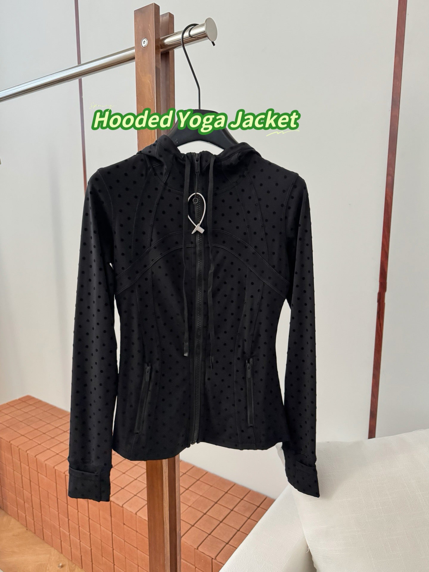 Women's Fitted Yoga Jacket Leggings Tank Top Flared Pants Skirt  Hooded JacketBlack Polka Dot Stretchy Breathable Activewear