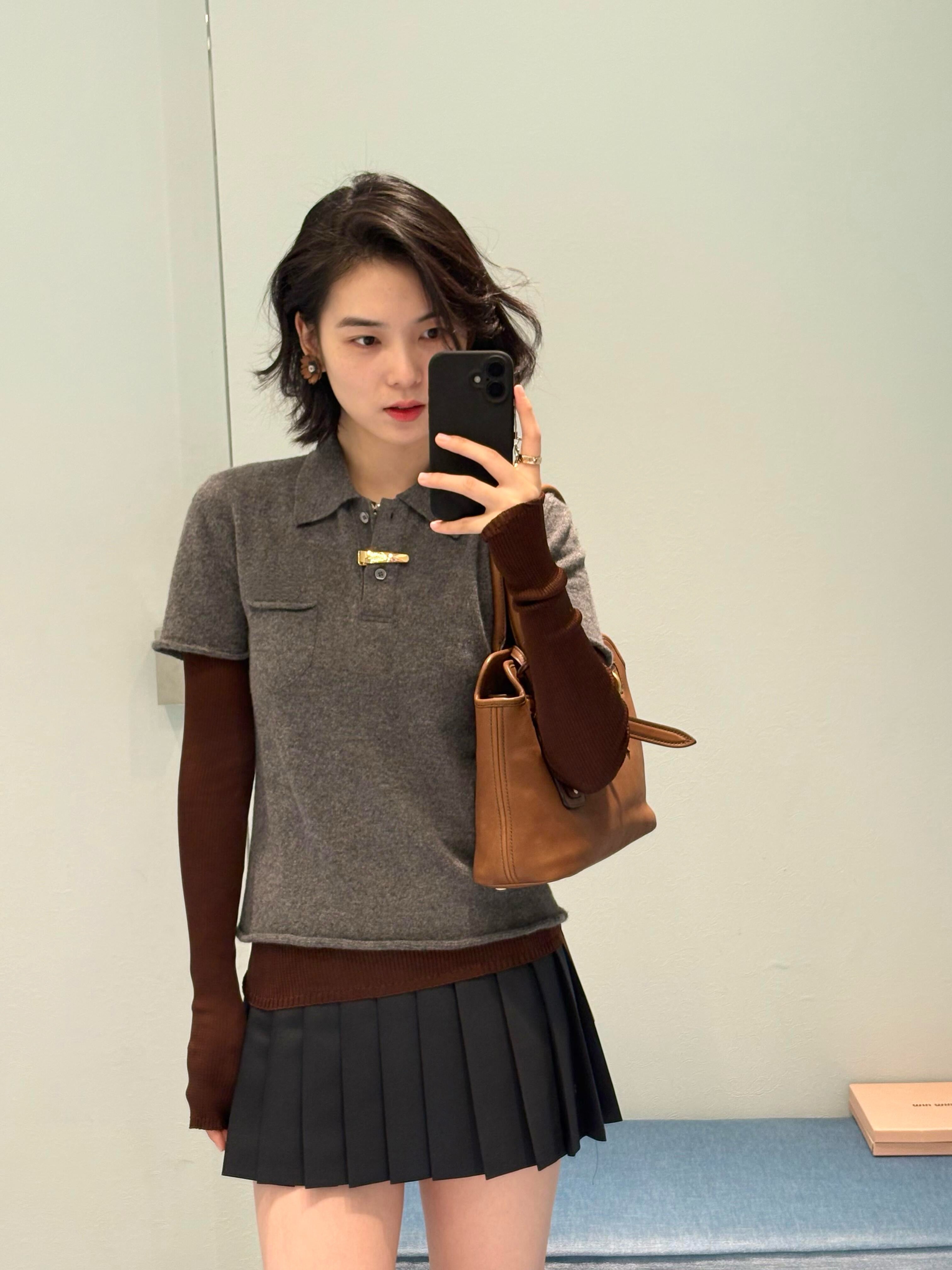 Wool Plaid Pinafore Dress, Collared Knit Polo Shirt & Tartan Mini Skirt Set - Preppy Style Woolen 3-Piece Collection