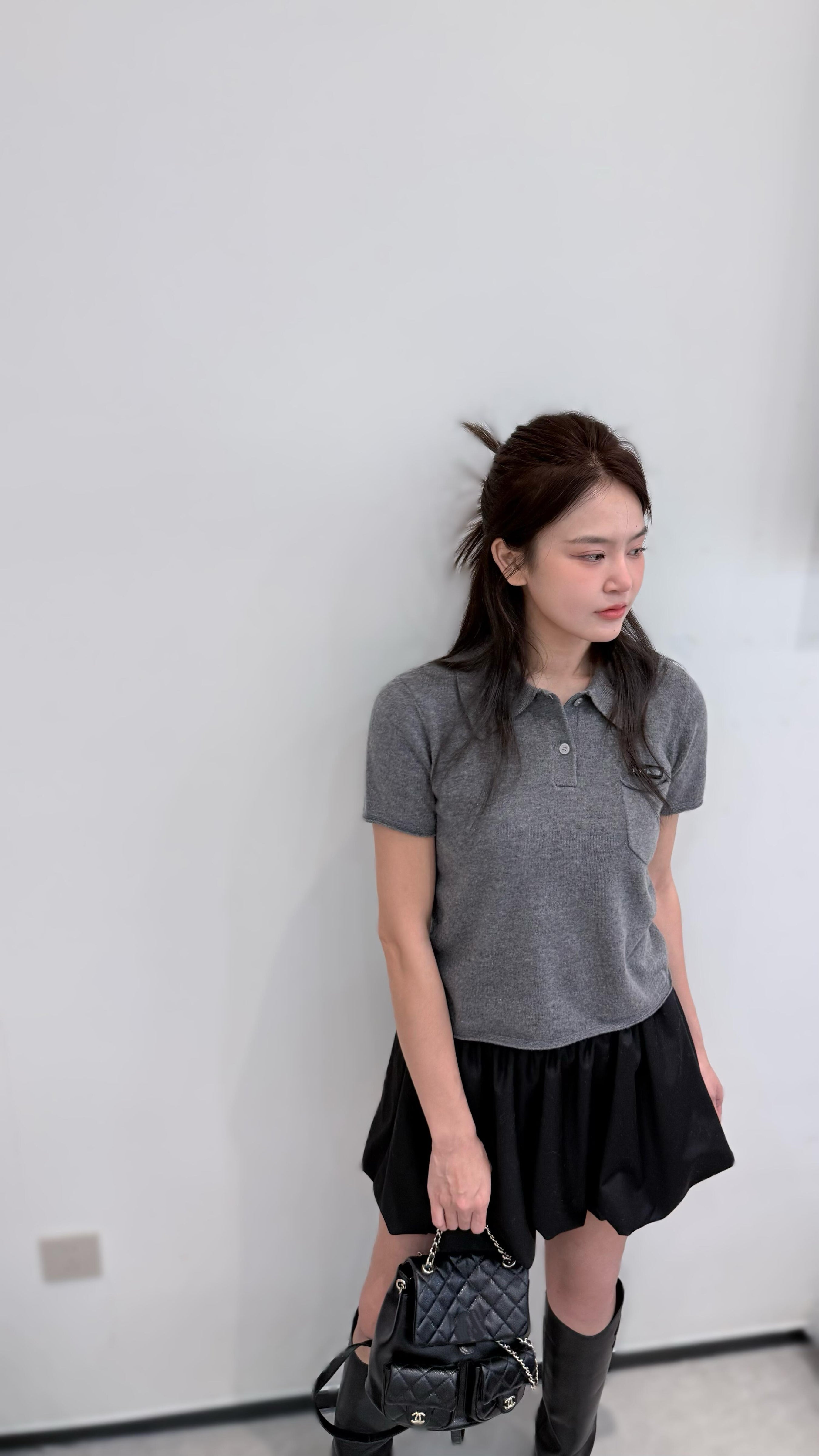 Wool Plaid Pinafore Dress, Collared Knit Polo Shirt & Tartan Mini Skirt Set - Preppy Style Woolen 3-Piece Collection