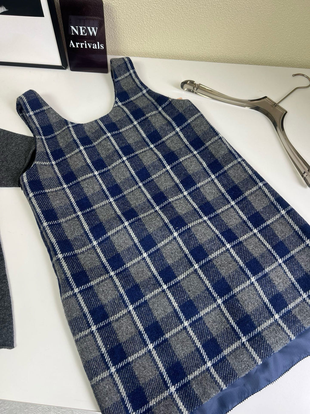 Wool Plaid Pinafore Dress, Collared Knit Polo Shirt & Tartan Mini Skirt Set - Preppy Style Woolen 3-Piece Collection