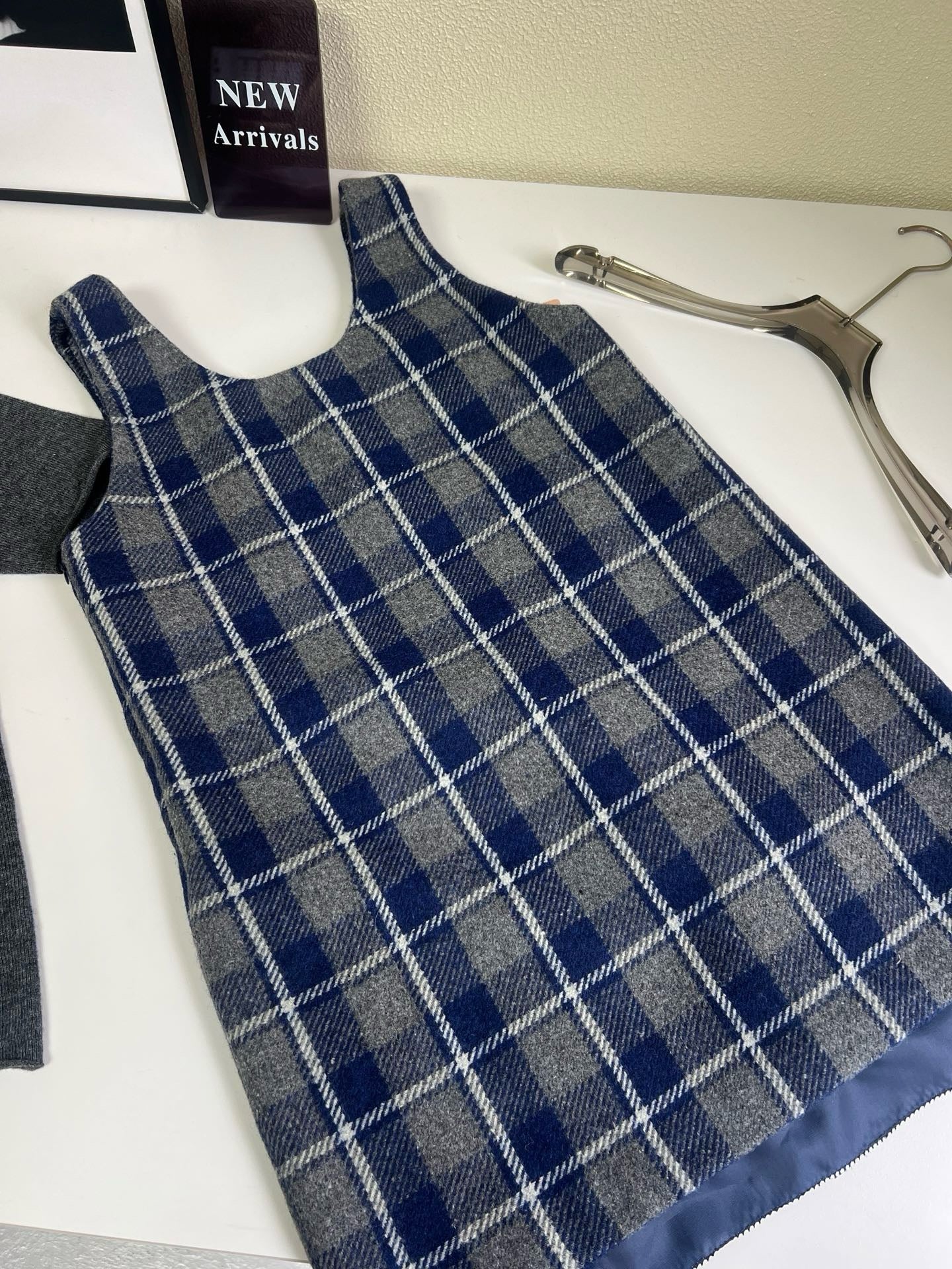 Wool Plaid Pinafore Dress, Collared Knit Polo Shirt & Tartan Mini Skirt Set - Preppy Style Woolen 3-Piece Collection