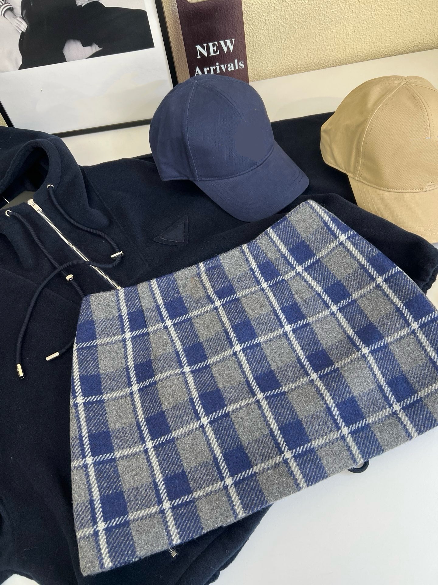 Wool Plaid Pinafore Dress, Collared Knit Polo Shirt & Tartan Mini Skirt Set - Preppy Style Woolen 3-Piece Collection