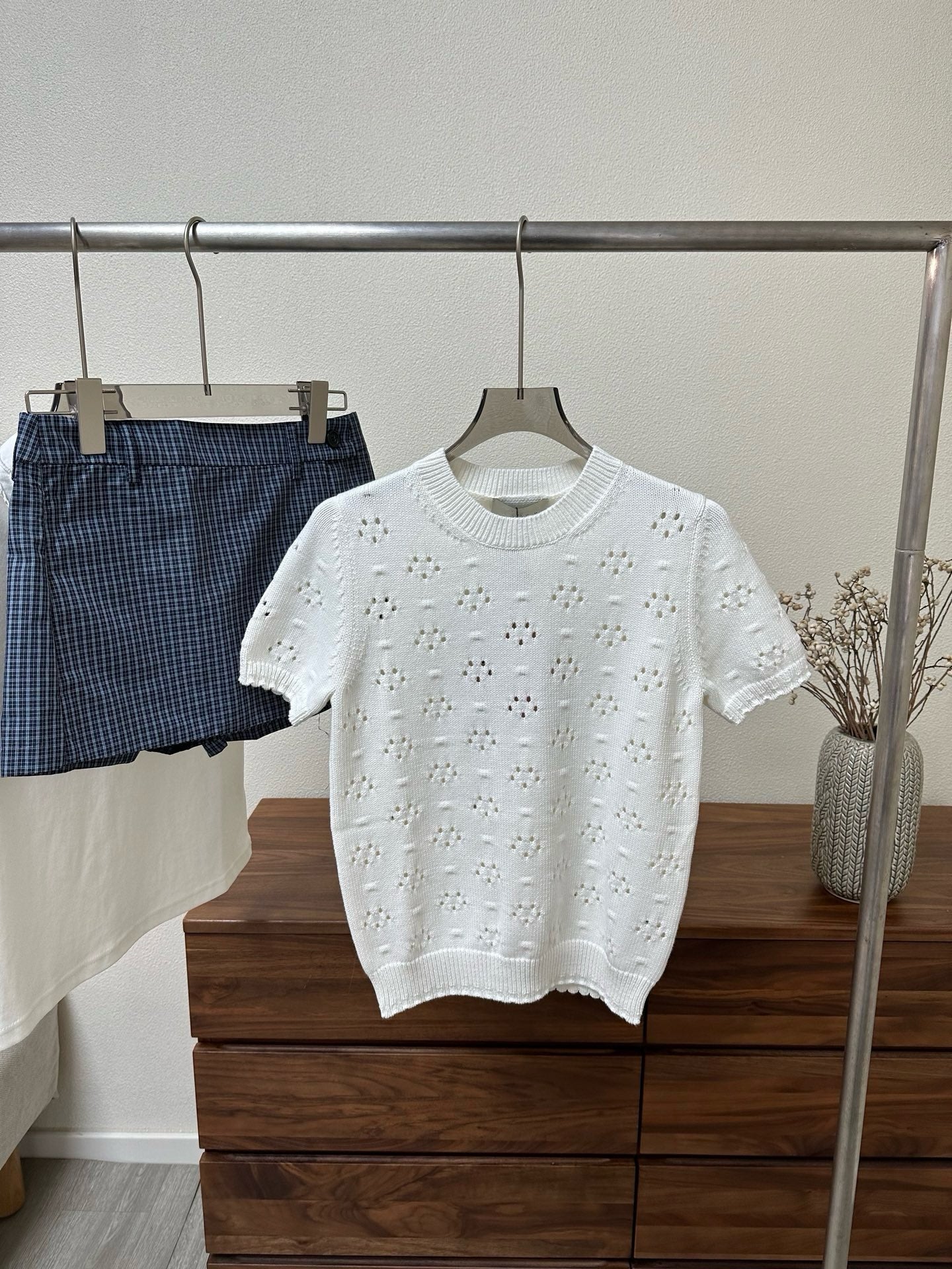 Summer Capsule Collection: Peter Pan Collar Polo, Pointelle Knit Tee & Vintage Plaid Skort - French Chic Preppy Set - Mix & Match Retro Summer Outfits