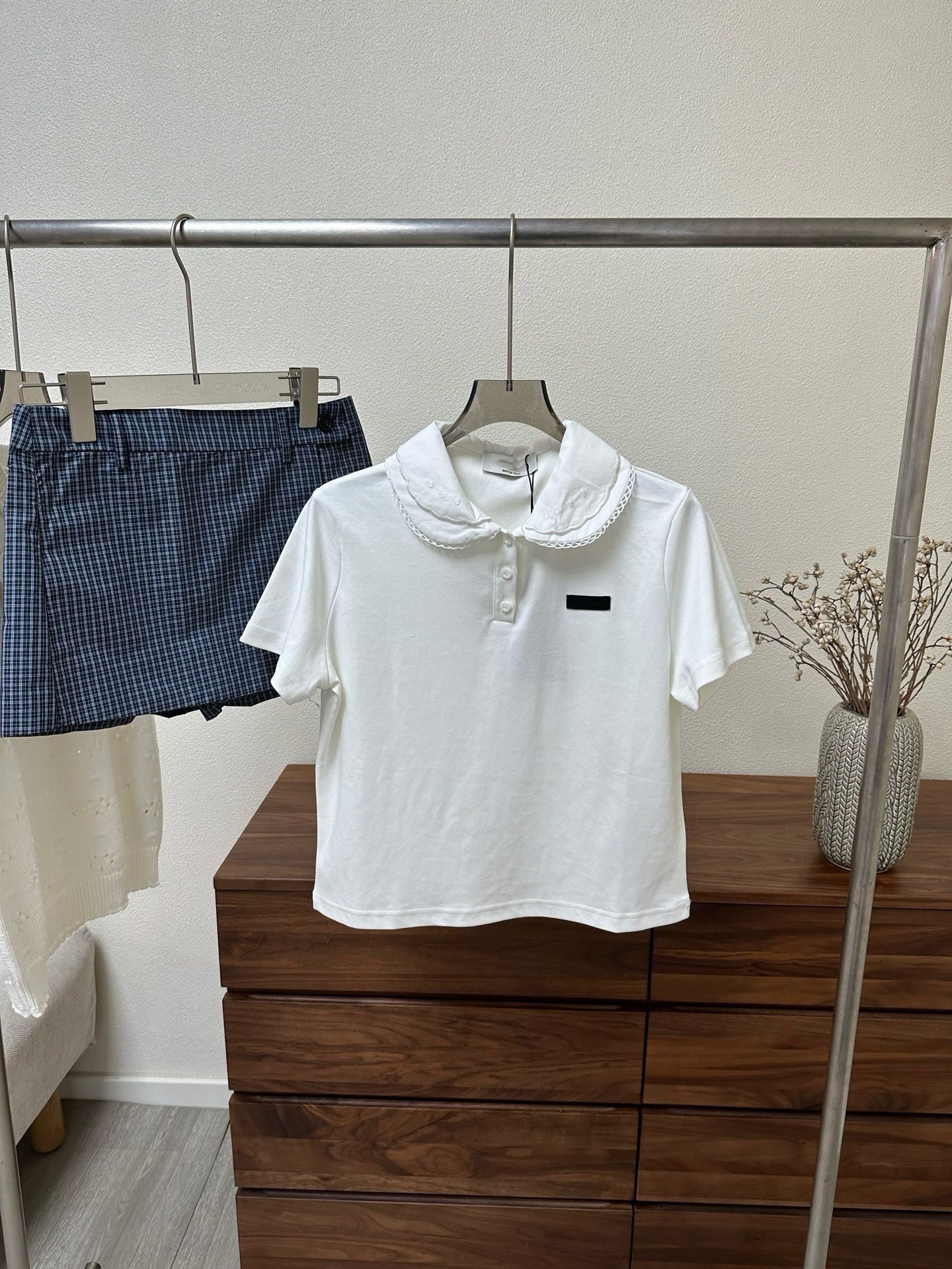 Summer Capsule Collection: Peter Pan Collar Polo, Pointelle Knit Tee & Vintage Plaid Skort - French Chic Preppy Set - Mix & Match Retro Summer Outfits