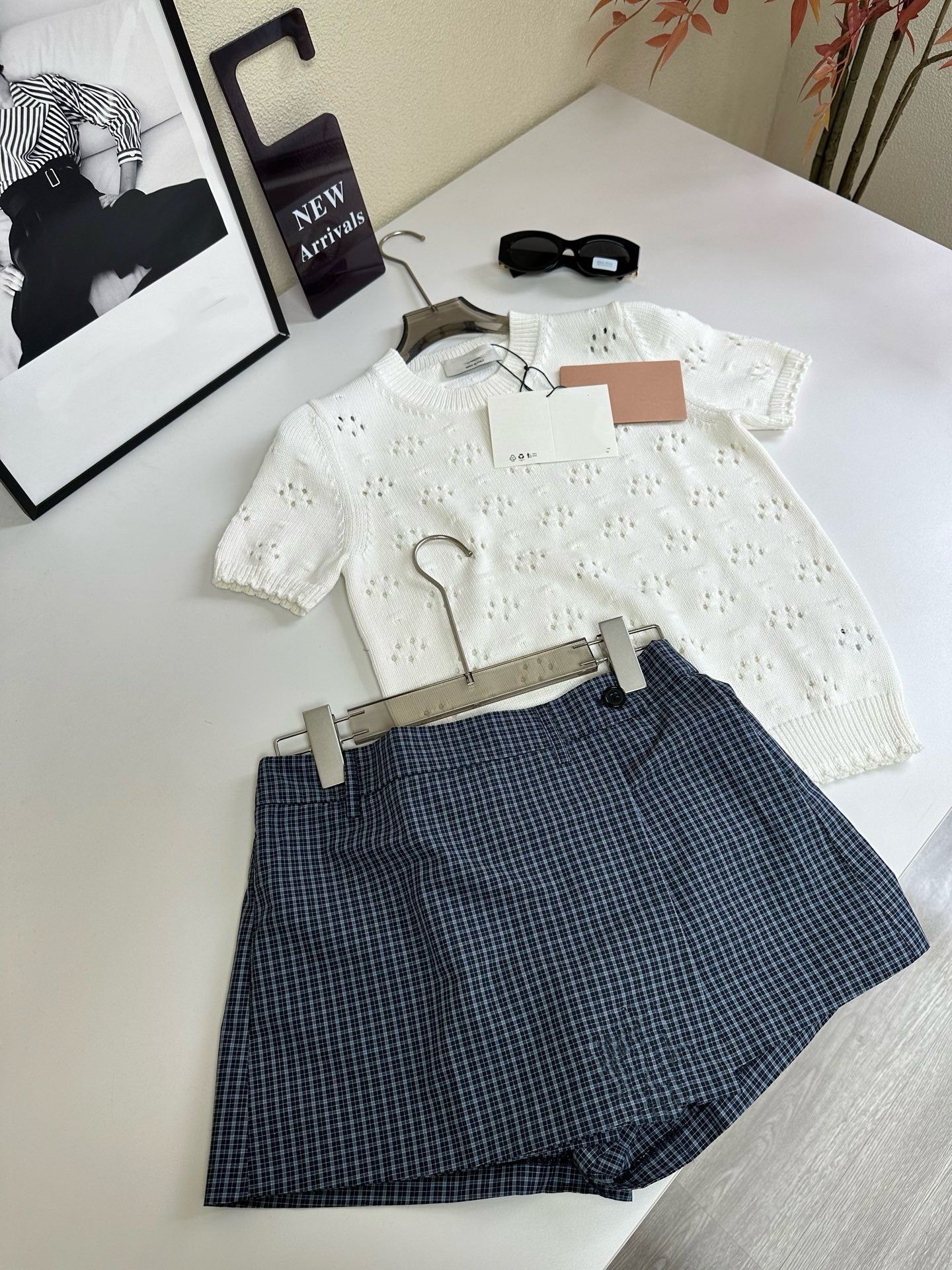 Summer Capsule Collection: Peter Pan Collar Polo, Pointelle Knit Tee & Vintage Plaid Skort - French Chic Preppy Set - Mix & Match Retro Summer Outfits