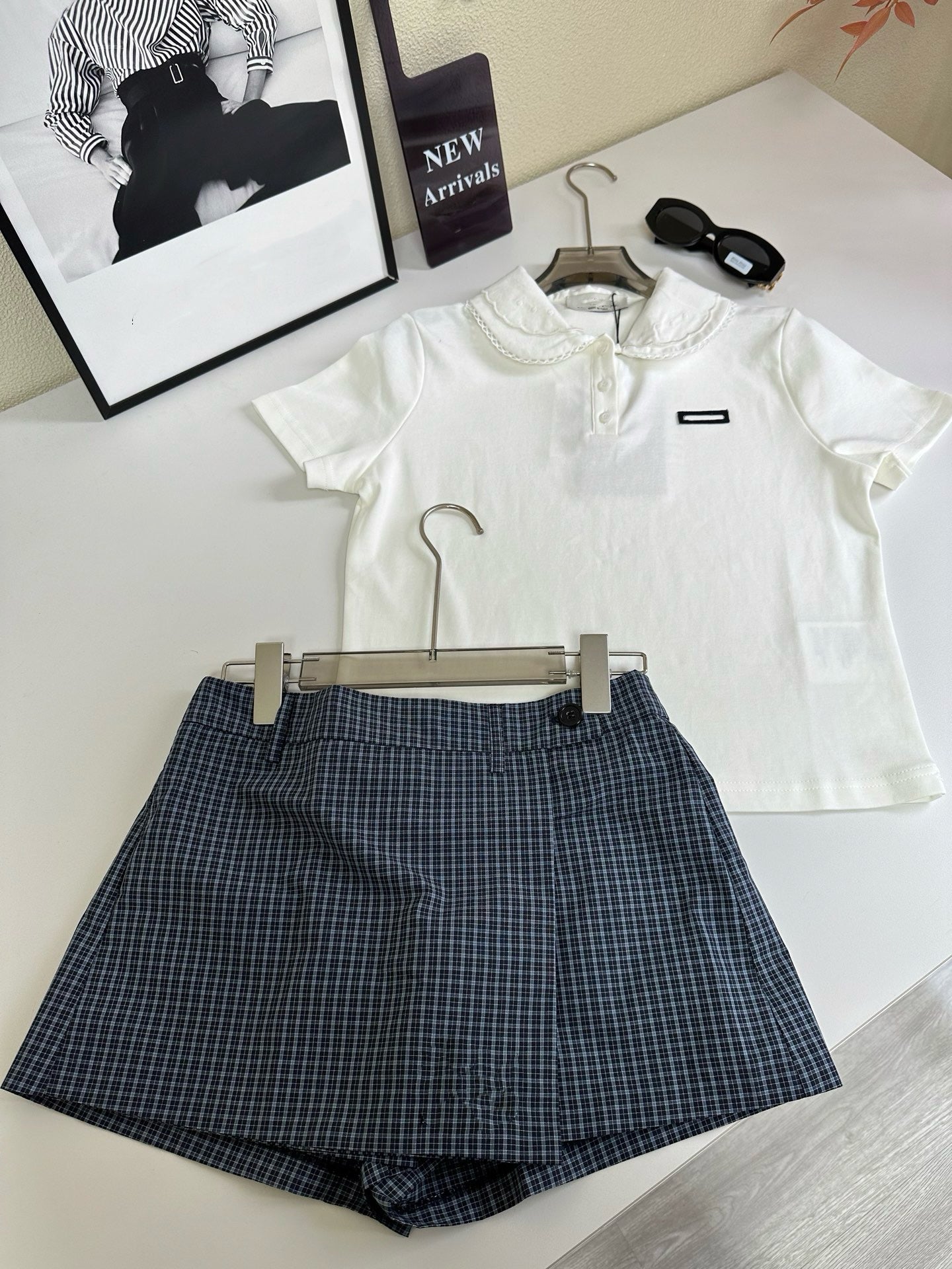 Summer Capsule Collection: Peter Pan Collar Polo, Pointelle Knit Tee & Vintage Plaid Skort - French Chic Preppy Set - Mix & Match Retro Summer Outfits