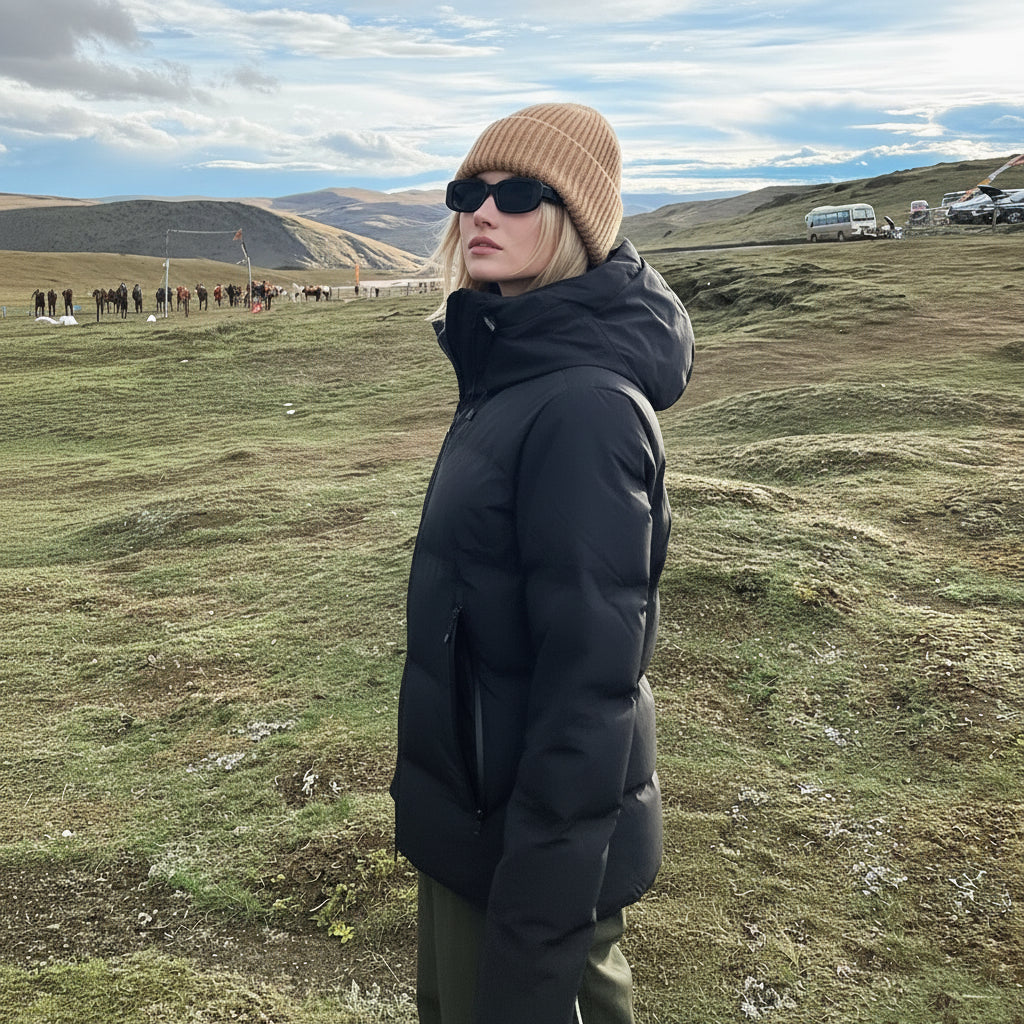 Flix and Ponyo Men's/Women's Waterproof Hooded Duck Down Puffer Jacket for Winter Outdoor Sports Unisex