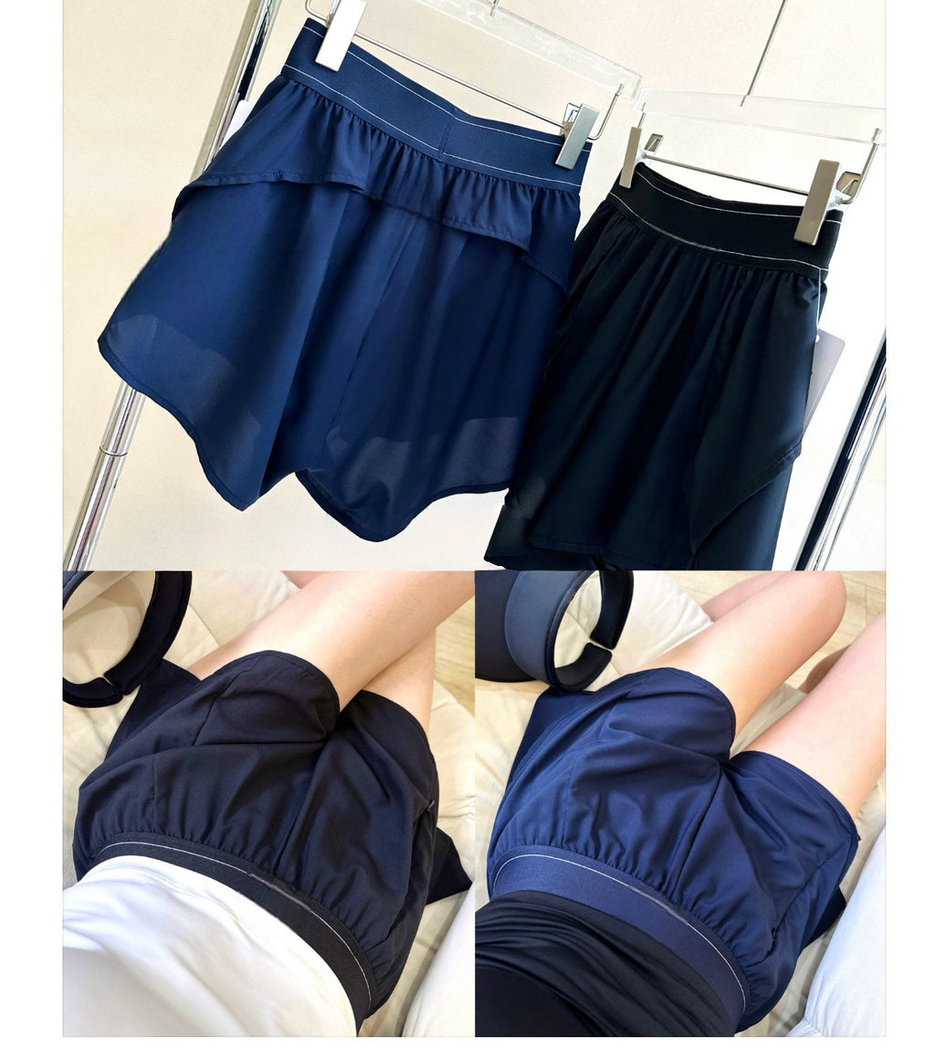 Quick-Dry Breathable Lined Shorts High Waist Webbing Yoga Fitness Running Anti-Exposure Women