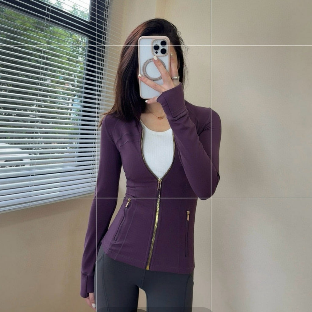 *define Gold Zipper Stand Collar Yoga Shirt lulu The same style slim-fit slimming sports fitness running jacket coat