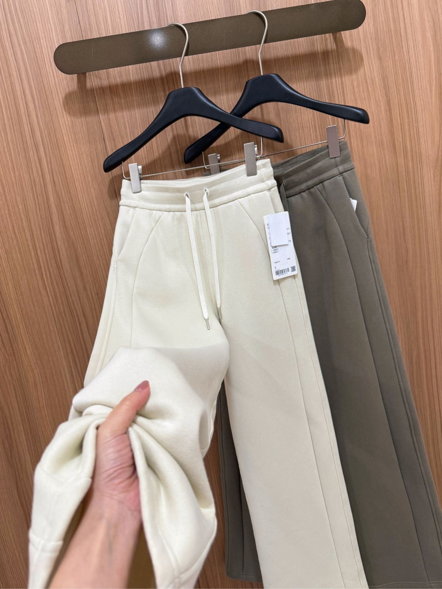 Scub Fleece-Lined High-Waisted Drawstring Wide-Leg Pants Warm Casual Versatile Slimming Autumn Winter Floor-Length Sweatpants 1266