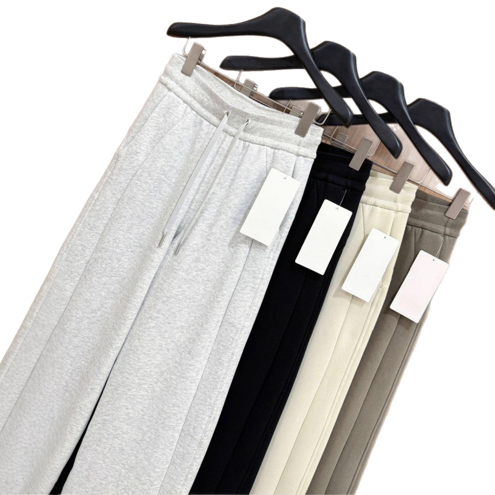 Scub Fleece-Lined High-Waisted Drawstring Wide-Leg Pants Warm Casual Versatile Slimming Autumn Winter Floor-Length Sweatpants 1266