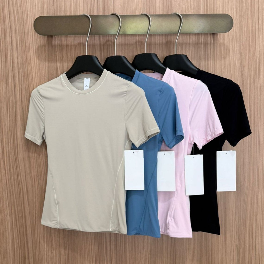 *Lulu Same Style Nulu Double Layer Slim Waist Bare Feel Short Sleeve Casual Sports Ultra Soft Slim Fit Versatile Slimming T Women's T-shirt