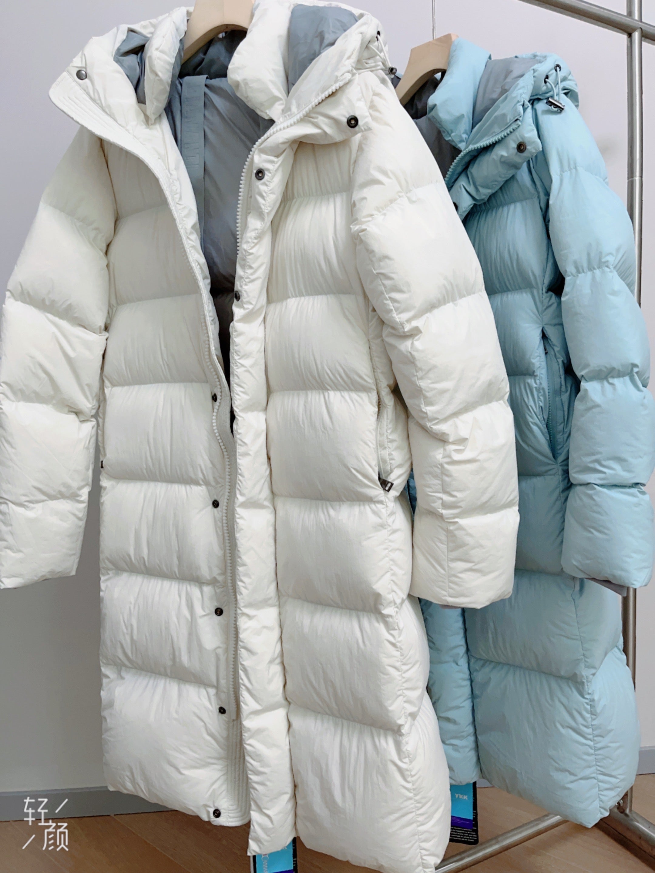 Long Duck Down Jacket With 7  horizontal baffles Hooded Warm Puffy Unisex Women Black White Grey Easy Clean 850FP model2360