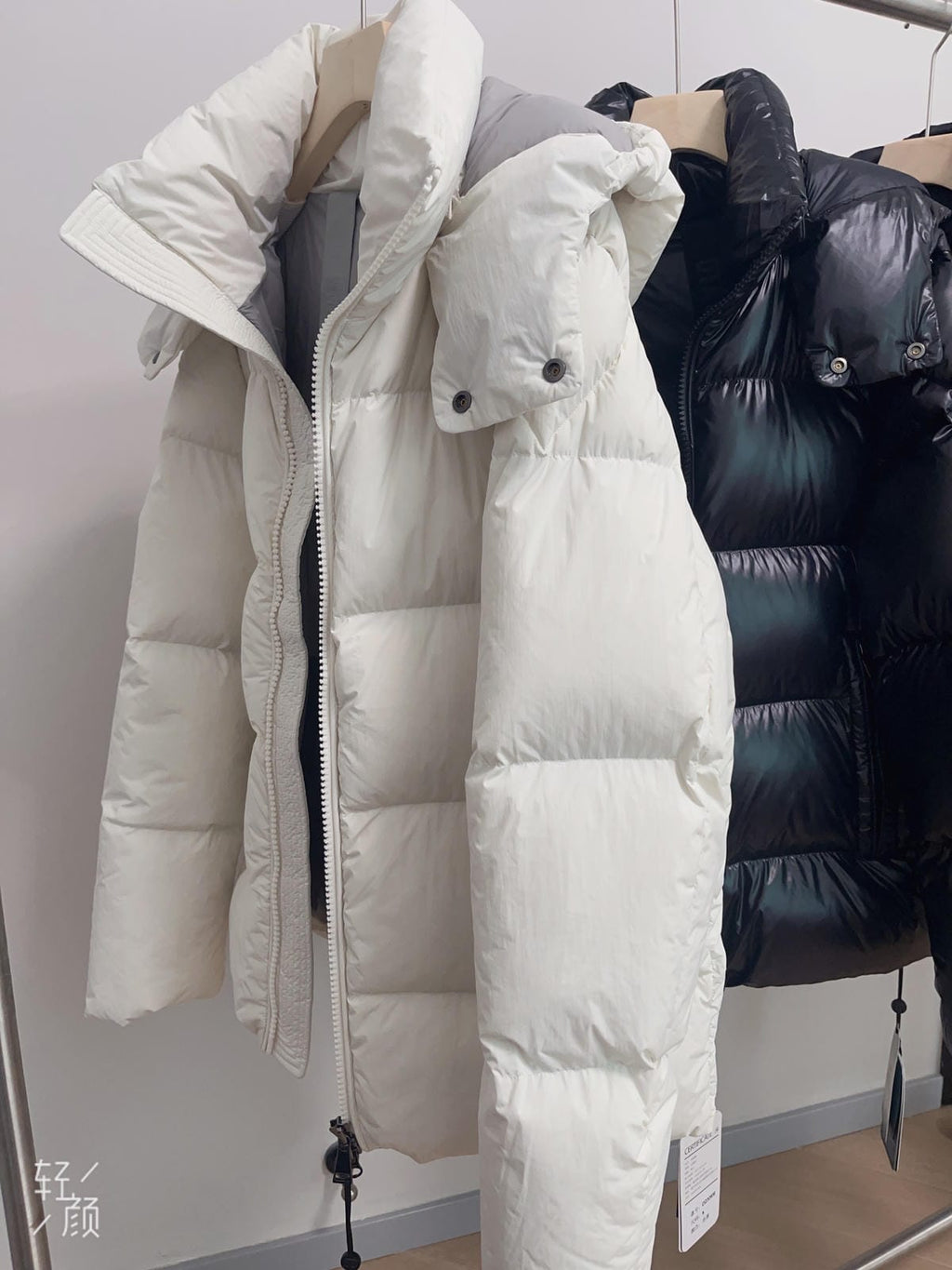 White Duck Down Hooded Jacket Puffy Fluffy Woman Cloud-like Soft Warm Unisex Man Pocket Hood Black 850FP Model2306