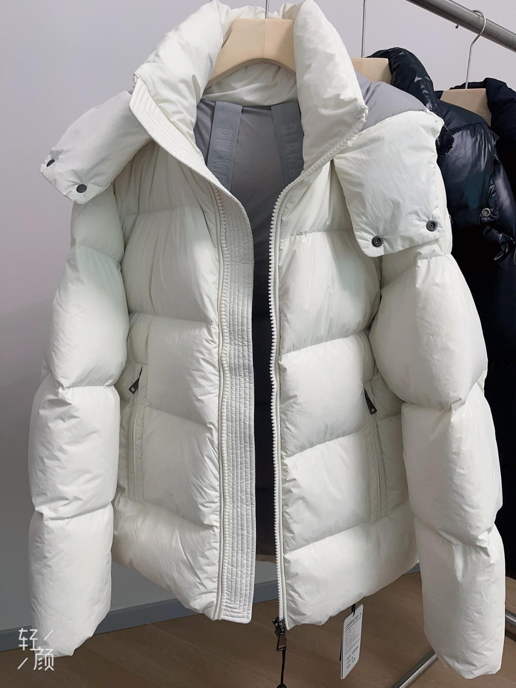 White Duck Down Hooded Jacket Puffy Fluffy Woman Cloud-like Soft Warm Unisex Man Pocket Hood Black 850FP Model2306