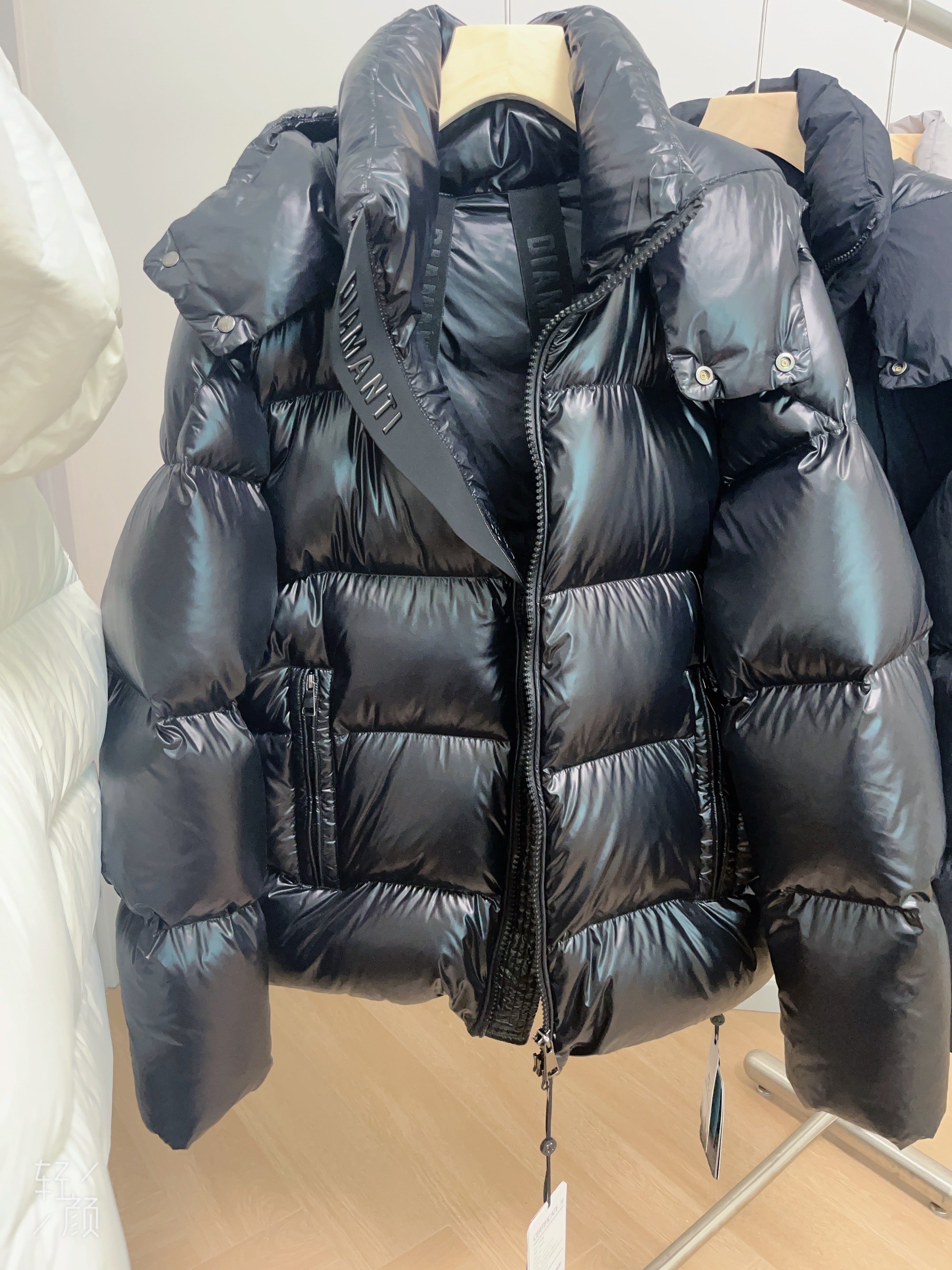 White Duck Down Hooded Jacket Puffy Fluffy Woman Cloud-like Soft Warm Unisex Man Pocket Hood Black 850FP Model2306