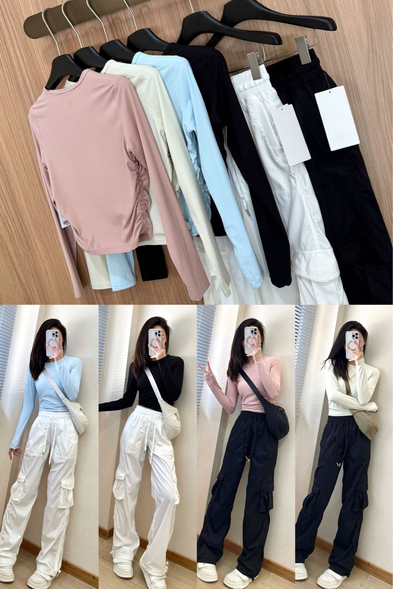 All it takes Threaded Long Sleeve Yoga Sports T T-shirt Fitness High Waist Pleated Slim Top