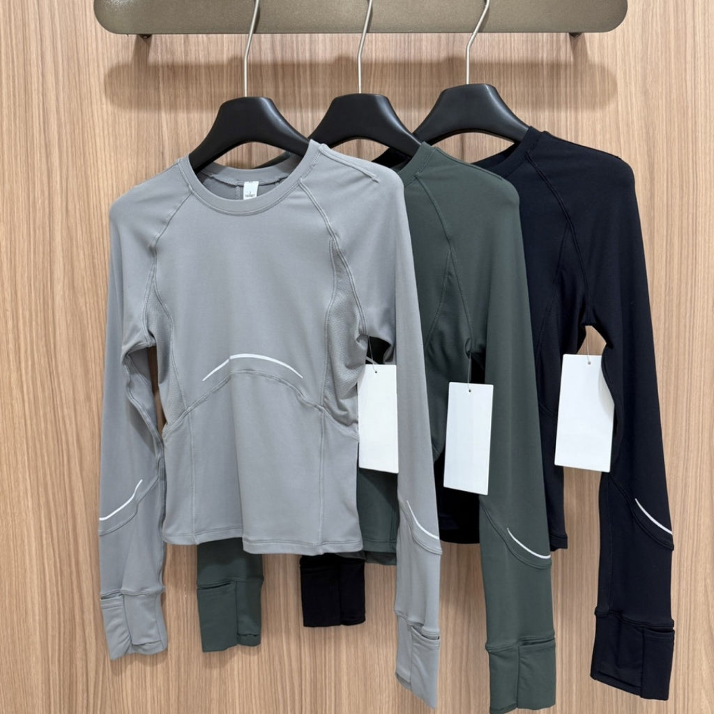 *lulu Same Style Rulu Reflective strip long sleeve T Shirt Quick-Dry Breathable Fitness Round Neck Slim Fit Yoga Top Slimming Shirt