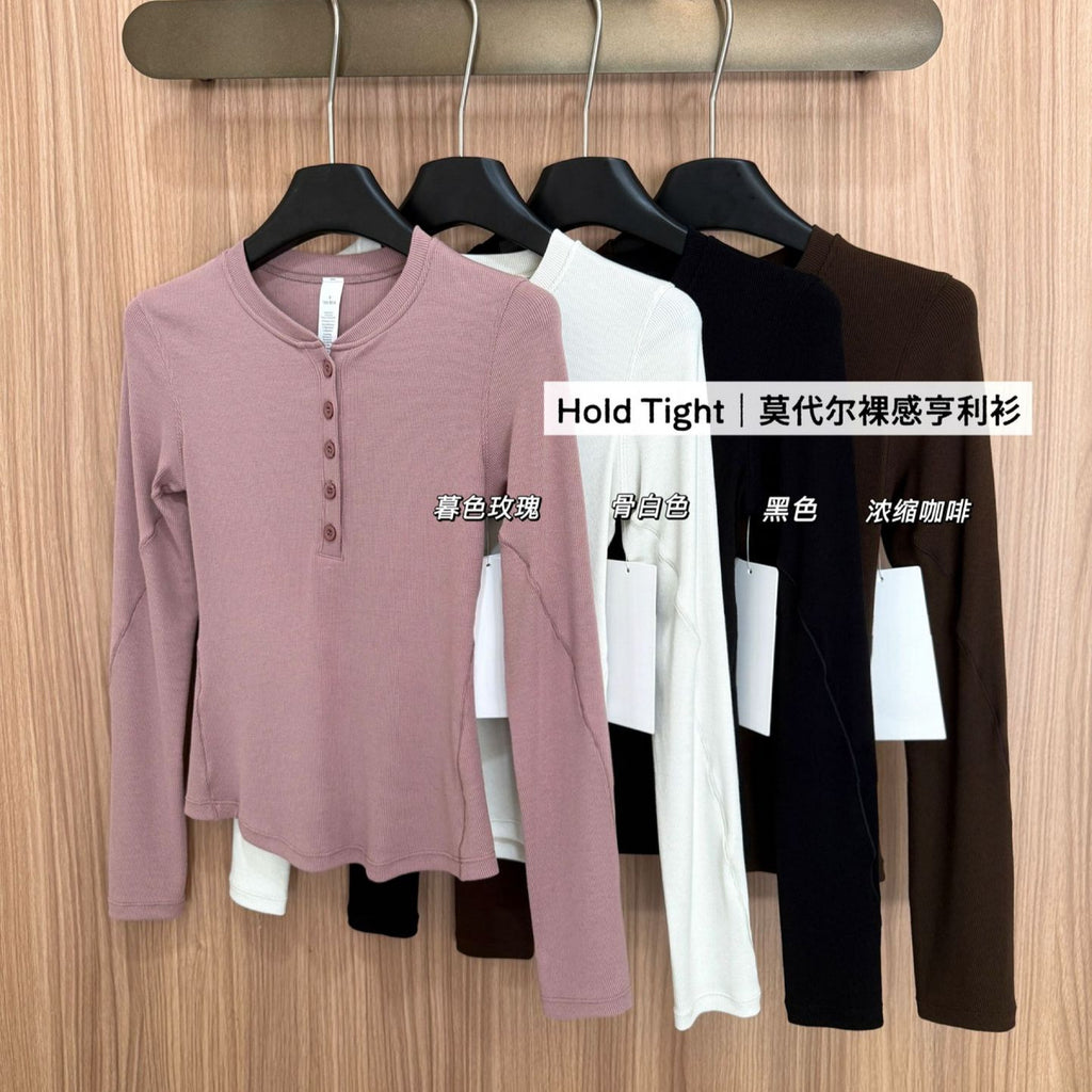 *lulu Same Style Hold Tight Modal Henley Shirt Slim Fit Yoga Fitness Sports Base Layer T Women's T-shirt