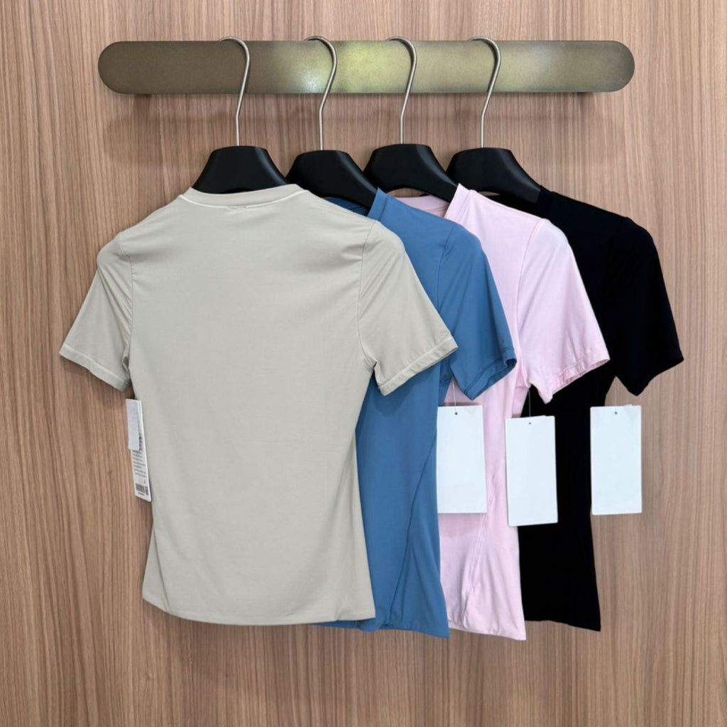 *Lulu Same Style Nulu Double Layer Slim Waist Bare Feel Short Sleeve Casual Sports Ultra Soft Slim Fit Versatile Slimming T Women's T-shirt