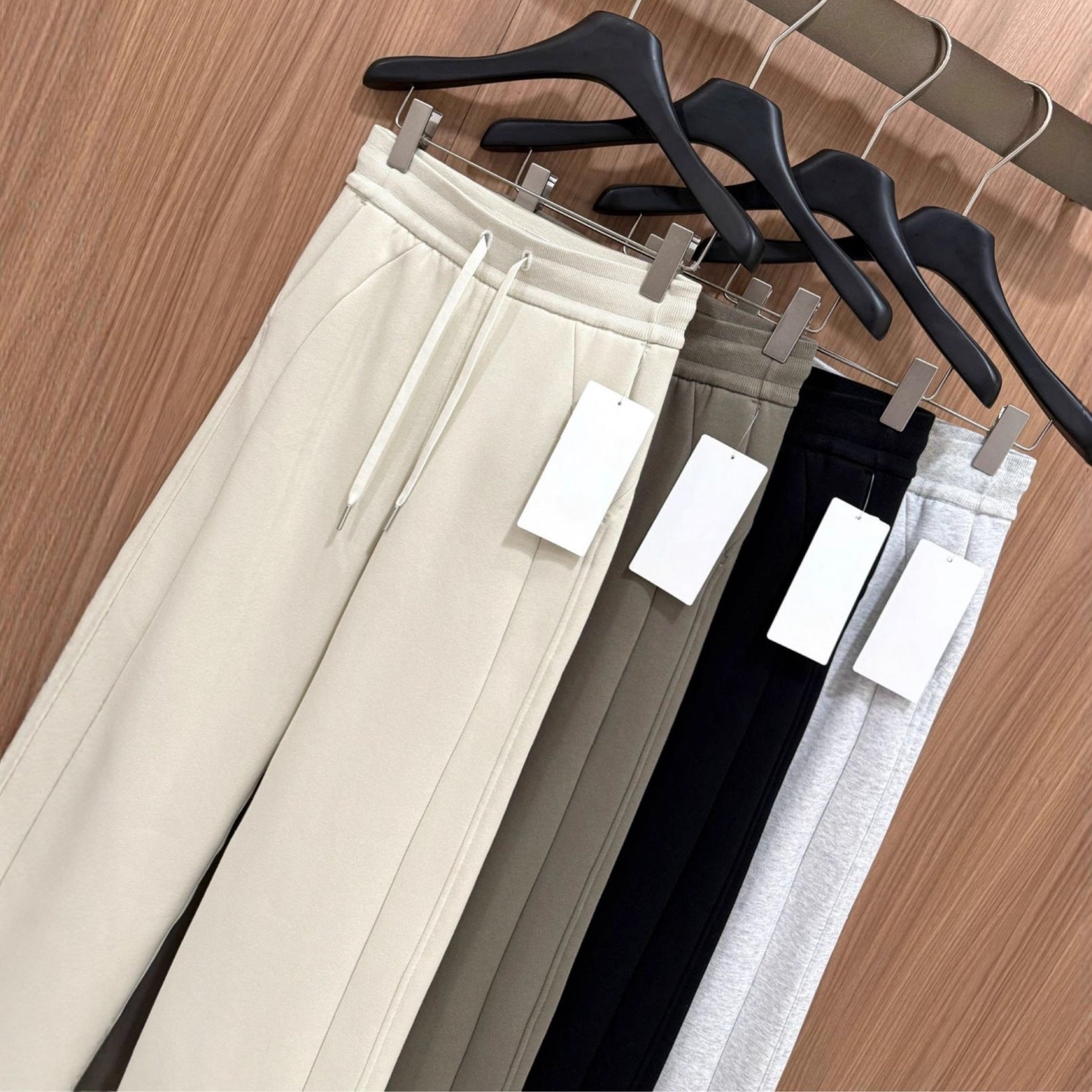 Scub Fleece-Lined High-Waisted Drawstring Wide-Leg Pants Warm Casual Versatile Slimming Autumn Winter Floor-Length Sweatpants 1266