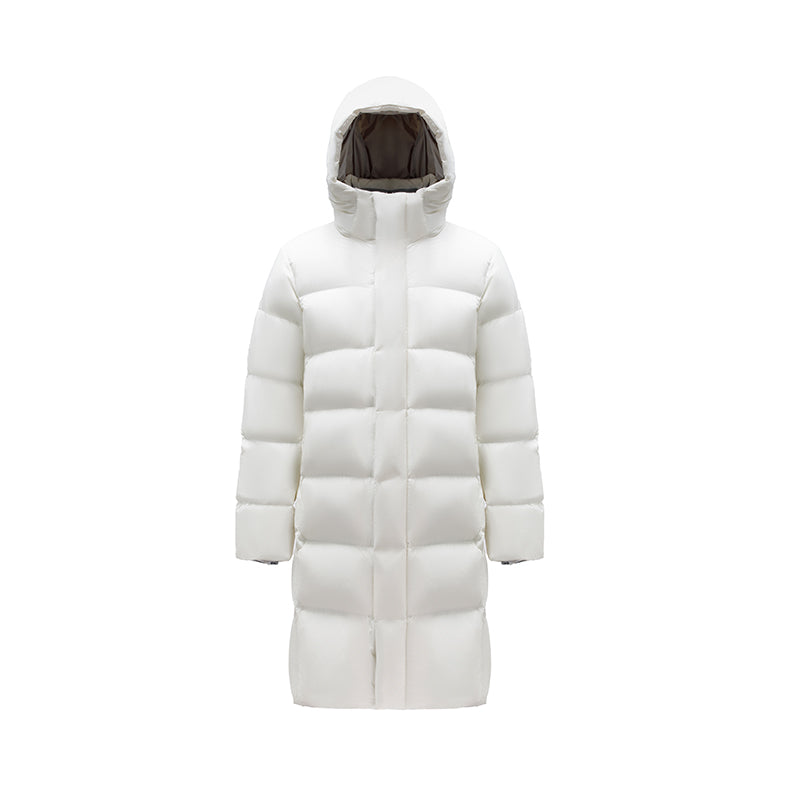 Long Duck Down Jacket With 7  horizontal baffles Hooded Warm Puffy Unisex Women Black White Grey Easy Clean 850FP model2360