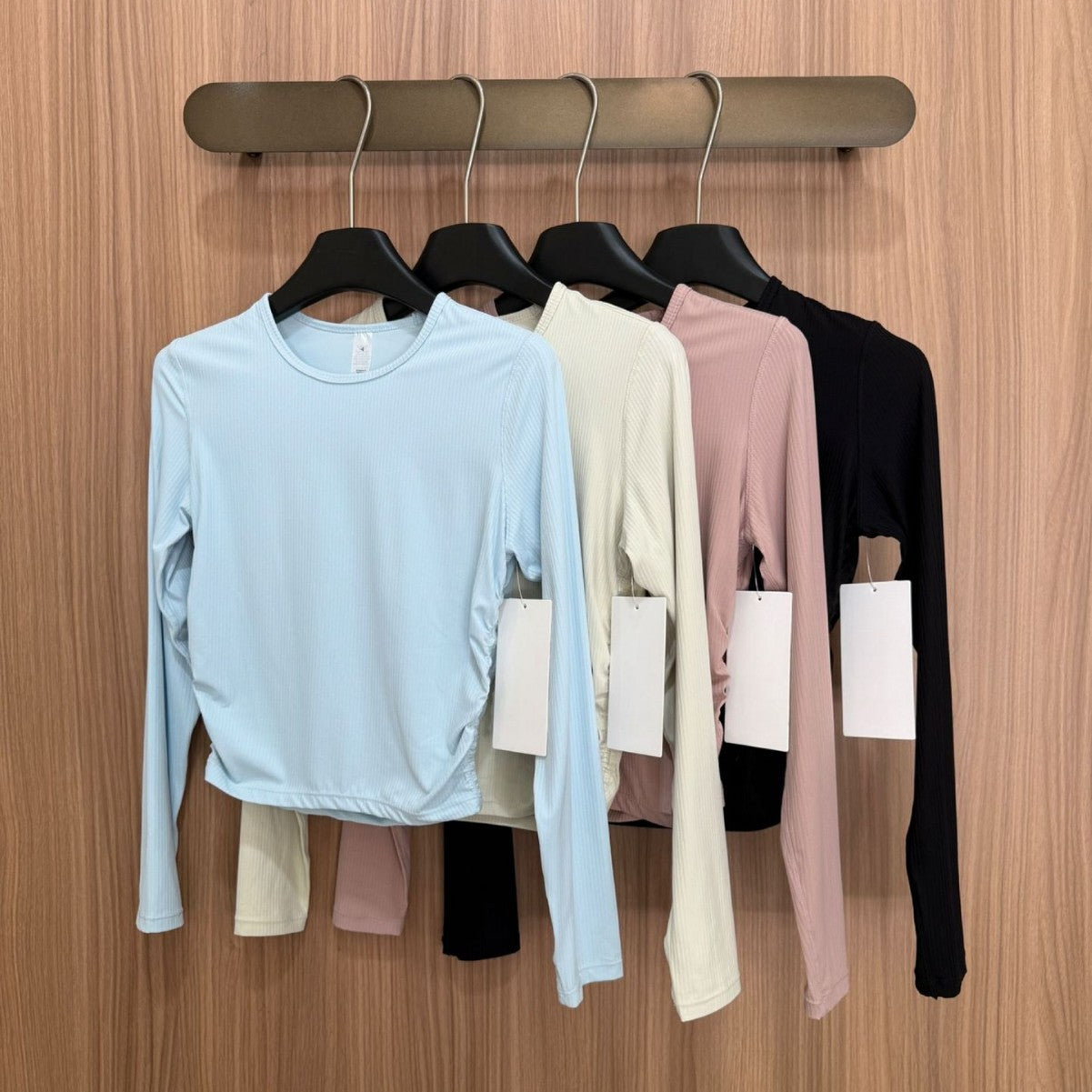 All it takes Threaded Long Sleeve Yoga Sports T T-shirt Fitness High Waist Pleated Slim Top