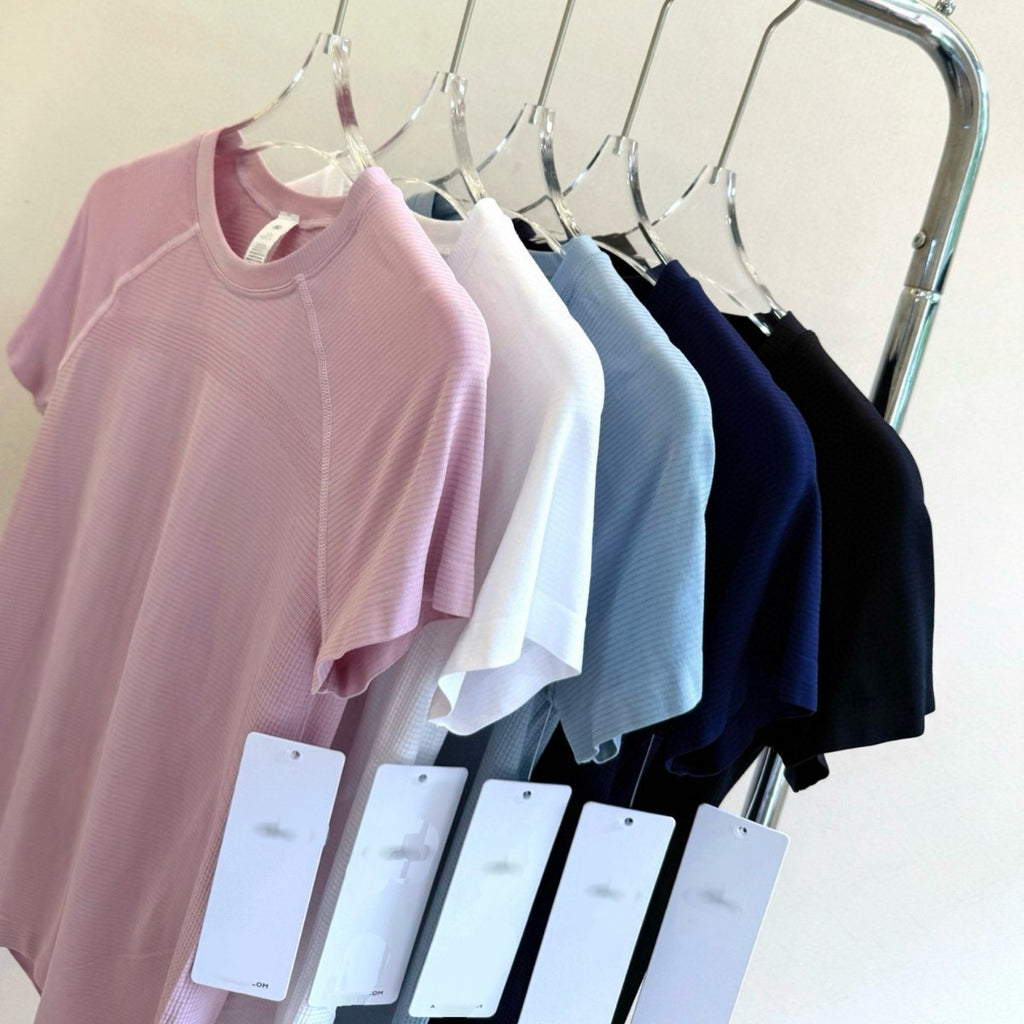 *ALO Nude Seamless Running Short Sleeve Summer Quick-Dry Sports Fitness Running Training Breathable Yoga One-Piece Fabric T