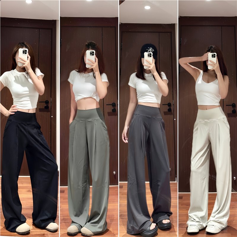 High Waisted Wide Leg Yoga Pants for Women Lycra Fabric Lounge Pants with Pockets Tummy Control & Butt Lifting Yoga Trousers