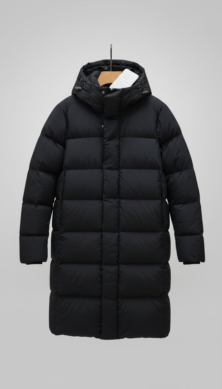 Long Duck Down Jacket With 7  horizontal baffles Hooded Warm Puffy Unisex Women Black White Grey Easy Clean 850FP model2360