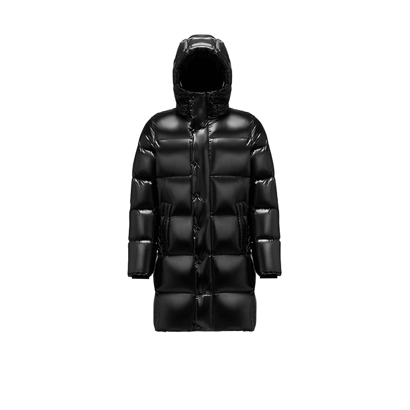Long Duck Down Jacket With  6 horizontal baffles Hooded 850FP Warm Puffy Unisex Black Pocket Woman Man Easy Clean model 2323