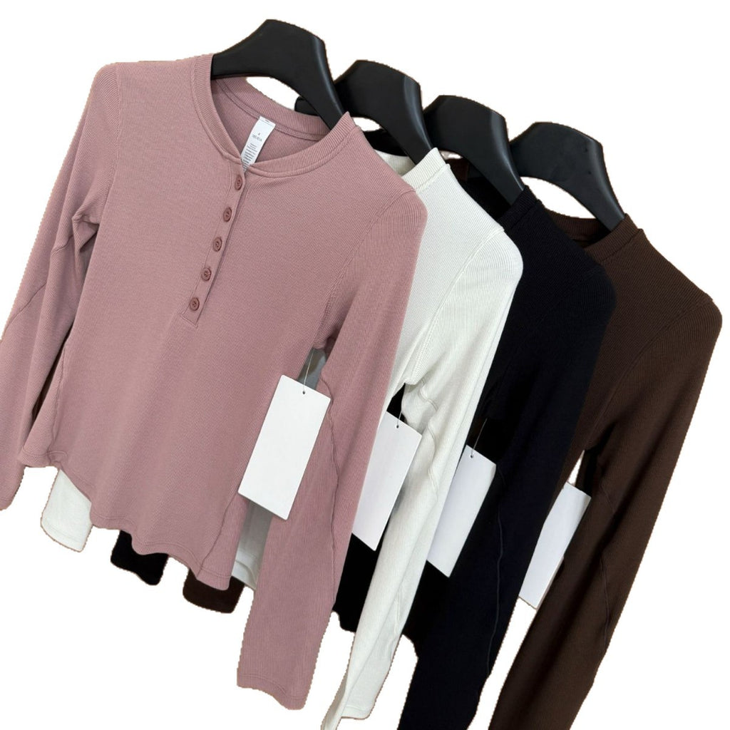 *lulu Same Style Hold Tight Modal Henley Shirt Slim Fit Yoga Fitness Sports Base Layer T Women's T-shirt