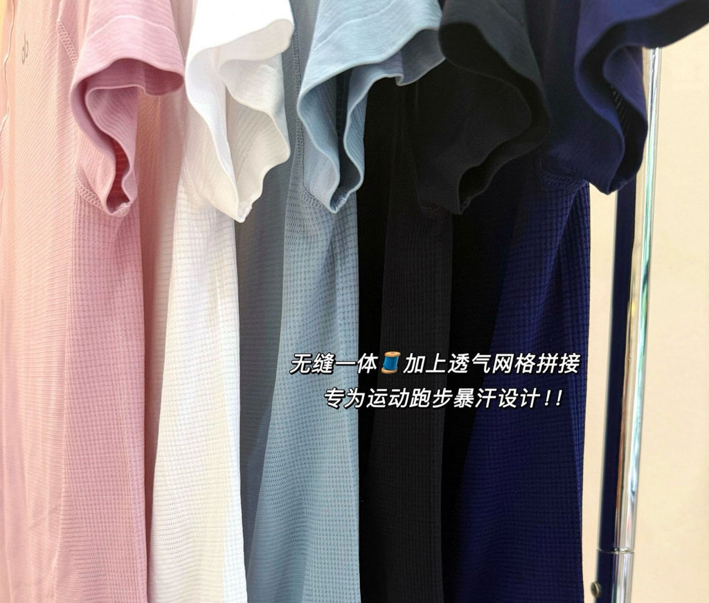 *ALO Nude Seamless Running Short Sleeve Summer Quick-Dry Sports Fitness Running Training Breathable Yoga One-Piece Fabric T