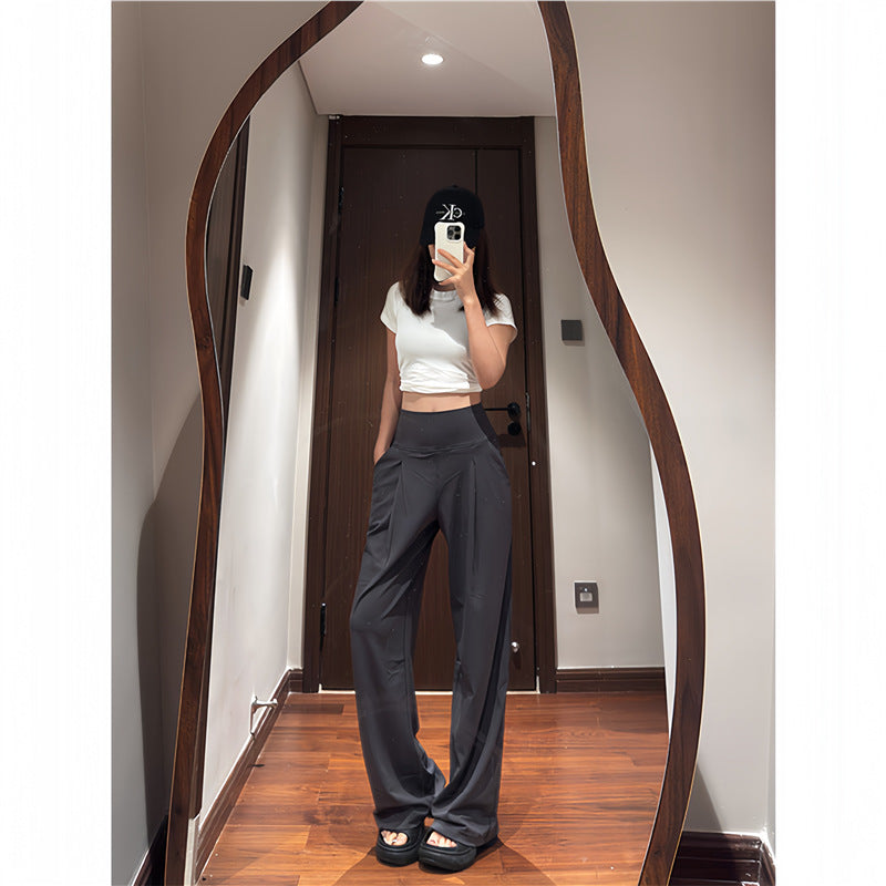 High Waisted Wide Leg Yoga Pants for Women Lycra Fabric Lounge Pants with Pockets Tummy Control & Butt Lifting Yoga Trousers