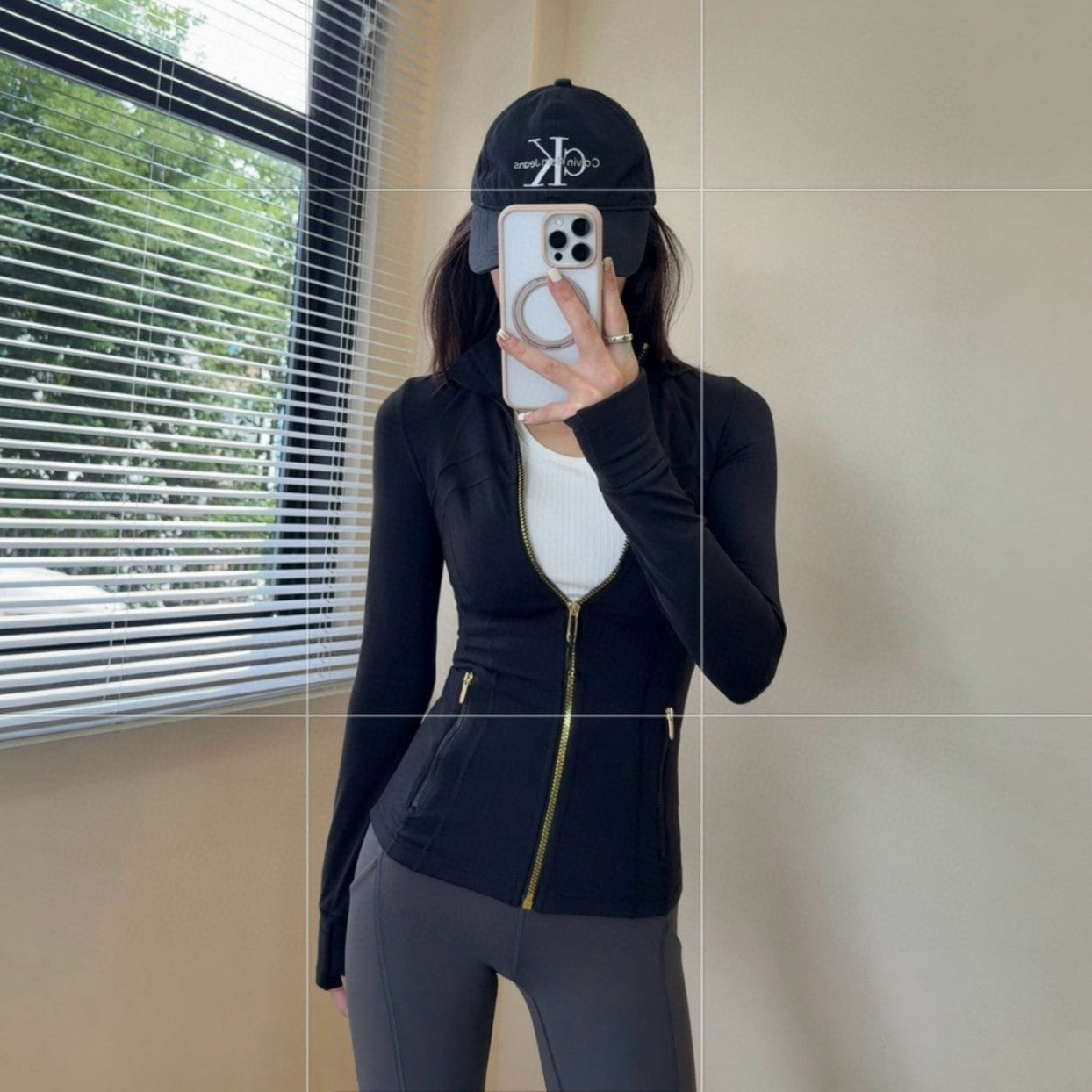 *define Gold Zipper Stand Collar Yoga Shirt lulu The same style slim-fit slimming sports fitness running jacket coat