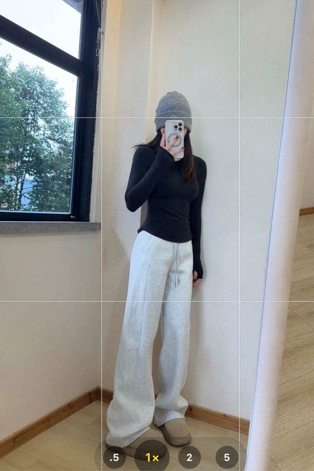Scub Fleece-Lined High-Waisted Drawstring Wide-Leg Pants Warm Casual Versatile Slimming Autumn Winter Floor-Length Sweatpants 1266