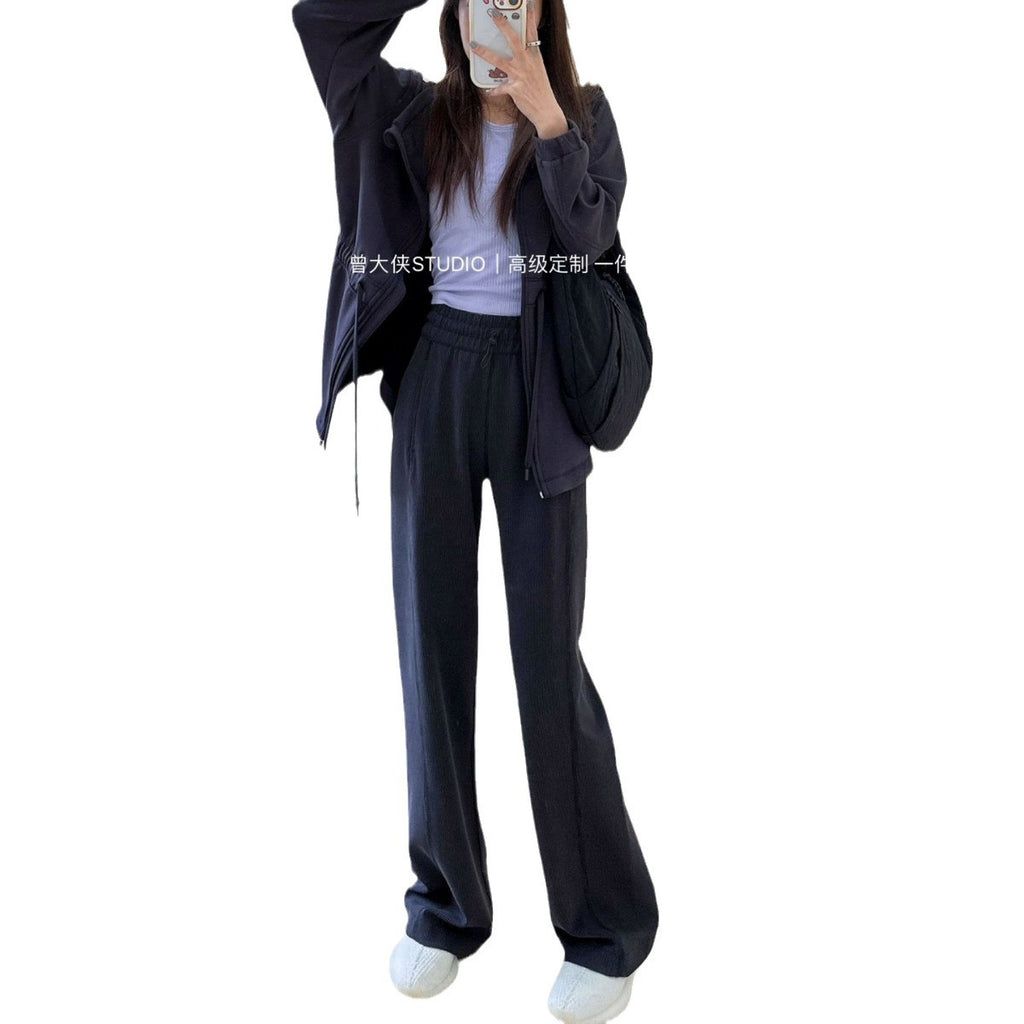 *LULU Same Style Softstreme Threaded High-Waisted Draped Casual Yoga Straight Narrow Wide-Leg Pants for Women