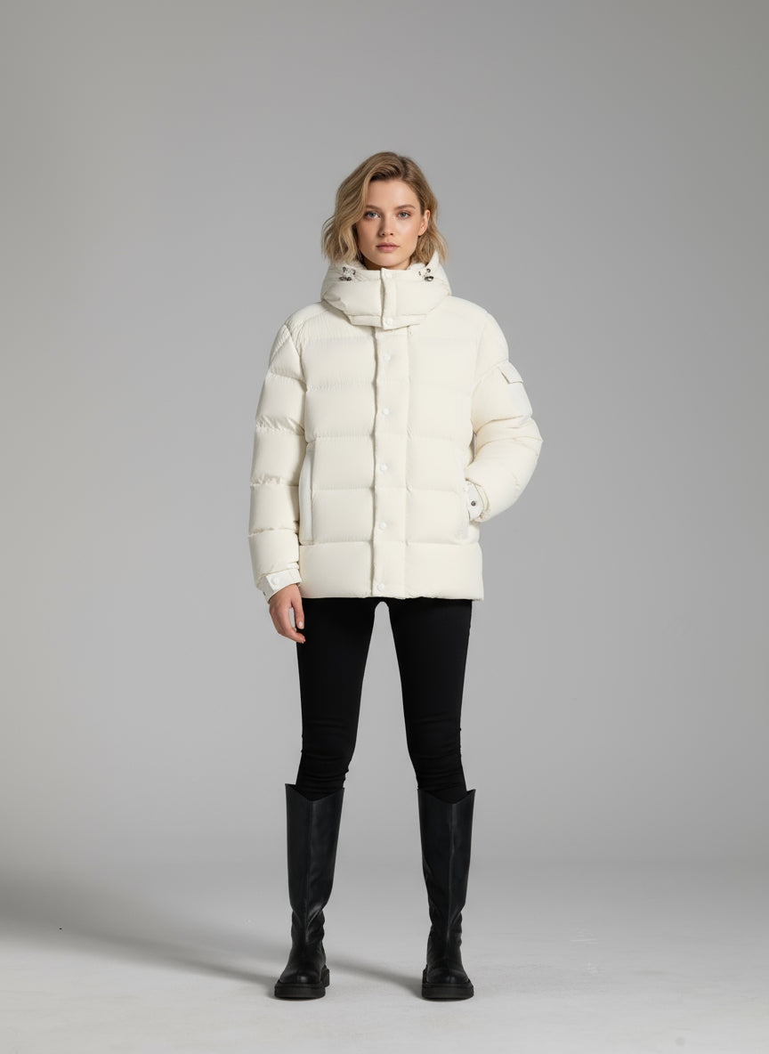 Goose Down Jacket Puffy Fluffy Warm Woman Easy Clean With Hood Lightweight 850FP model 3017